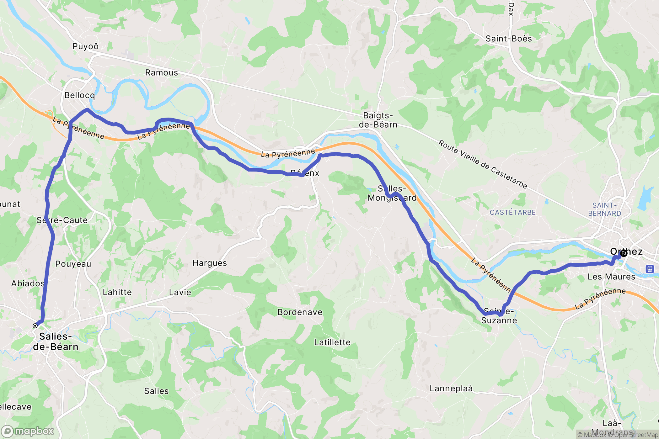 Salies-de-Béarn : carte du parcours de randonnée - France