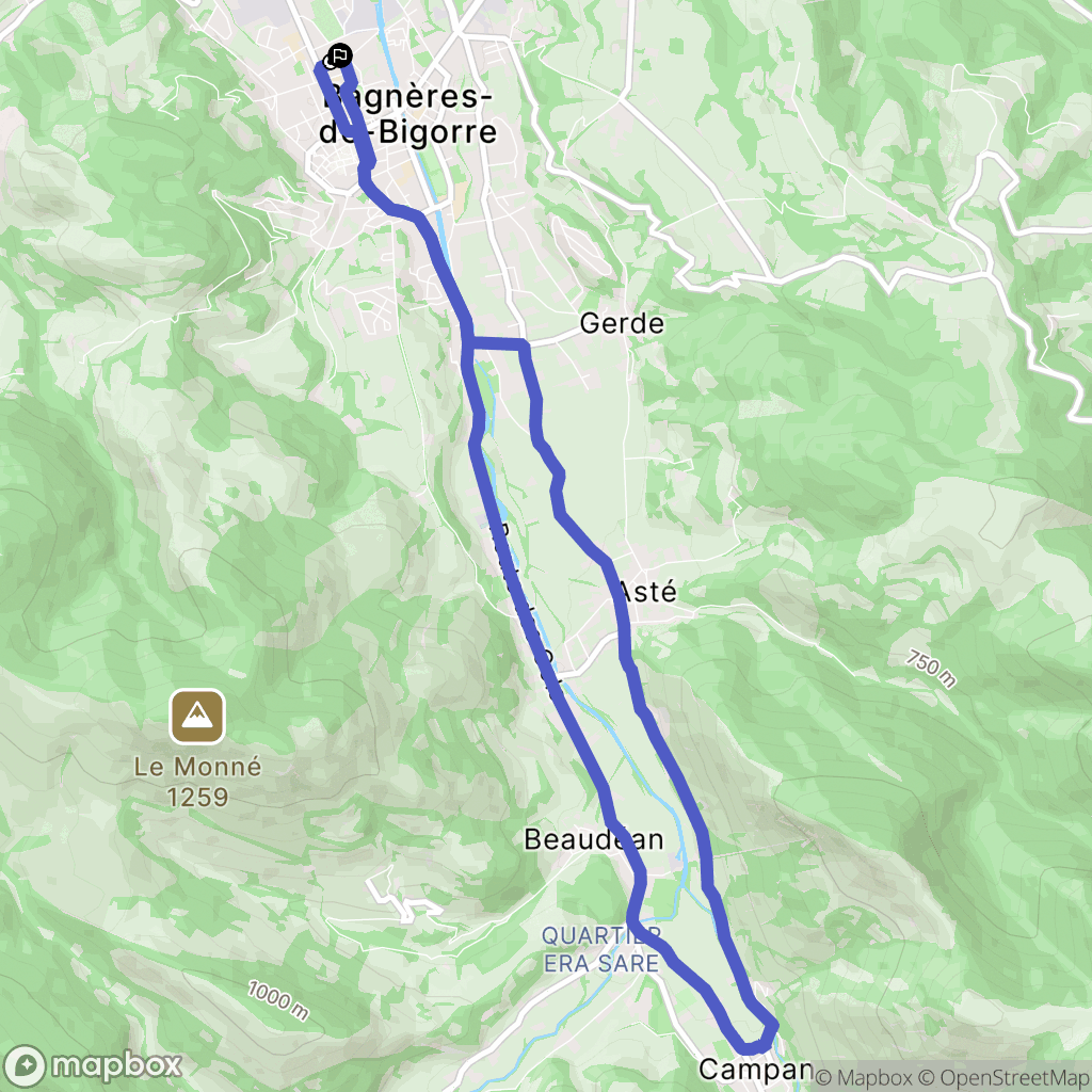 Bagnères-de-Bigorre : carte du parcours de randonnée - France