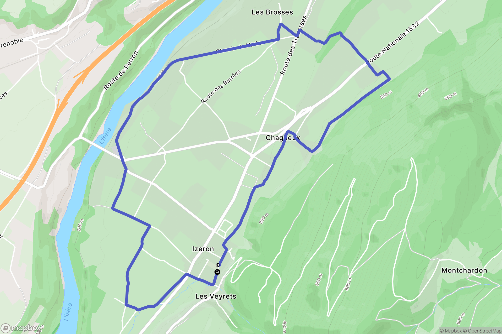 Izeron : carte du parcours de randonnée - France