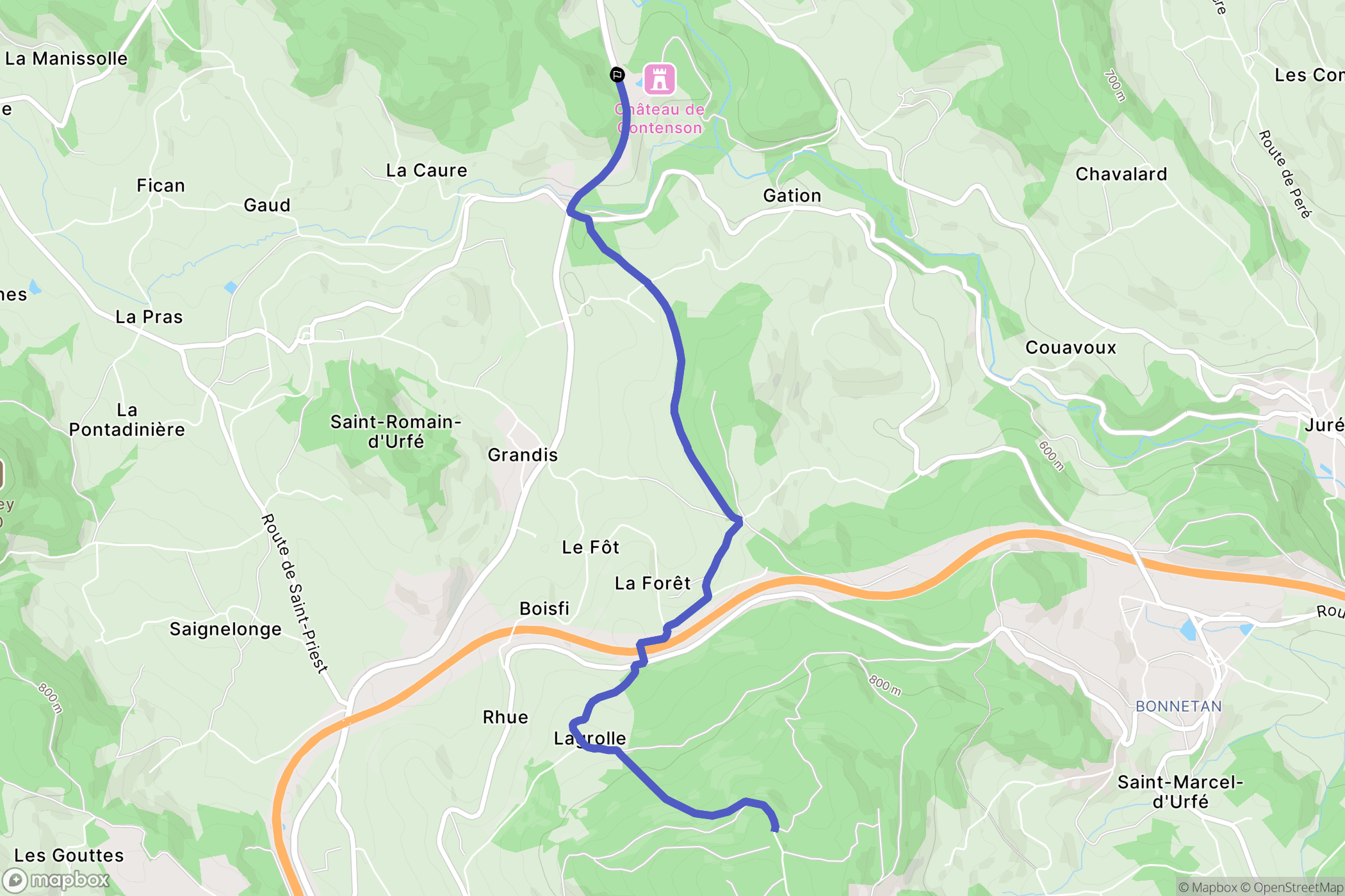 Saint-Just-en-Chevalet : carte du parcours de randonnée - France