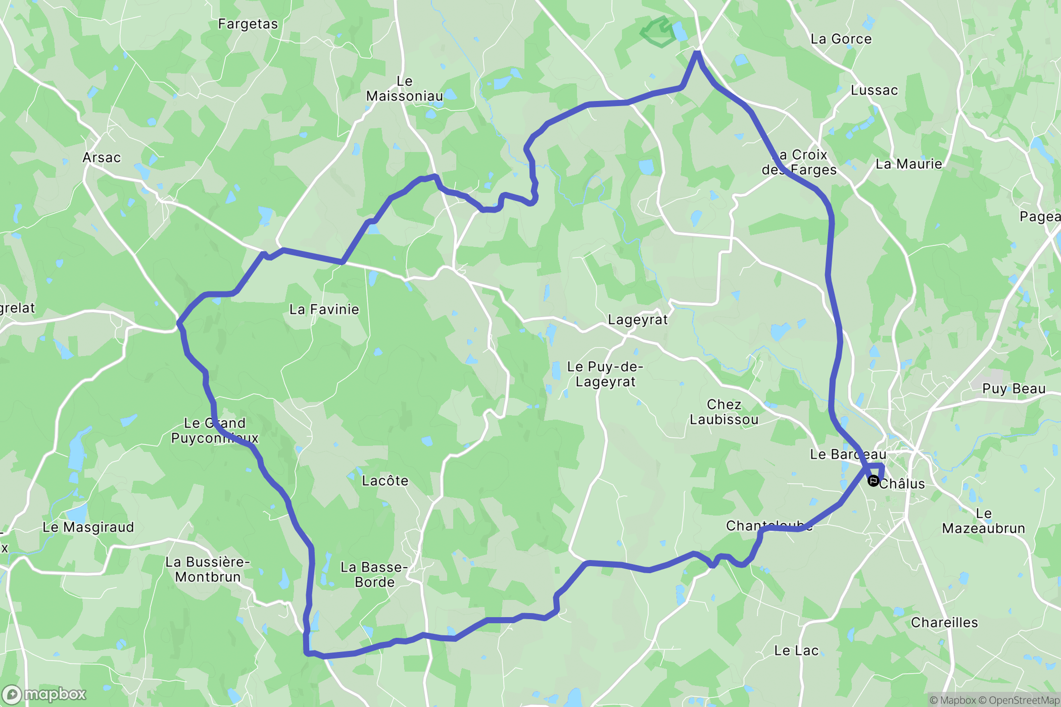 Chalus : carte du parcours de randonnée - France