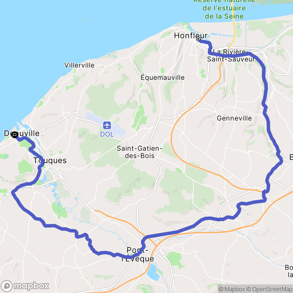 Honfleur : carte du parcours de randonnée - France
