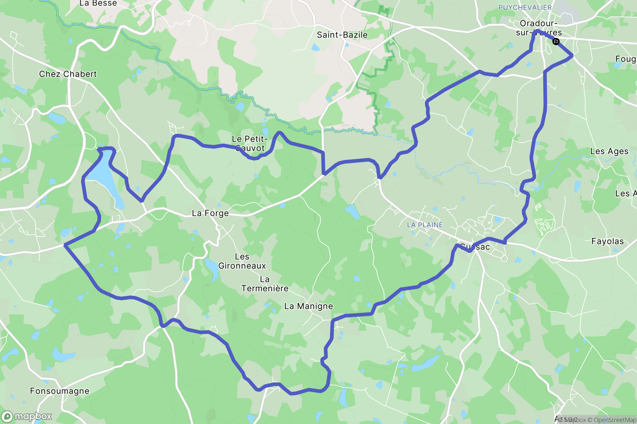 Oradour-sur-Vayres : carte du parcours de randonnée - France