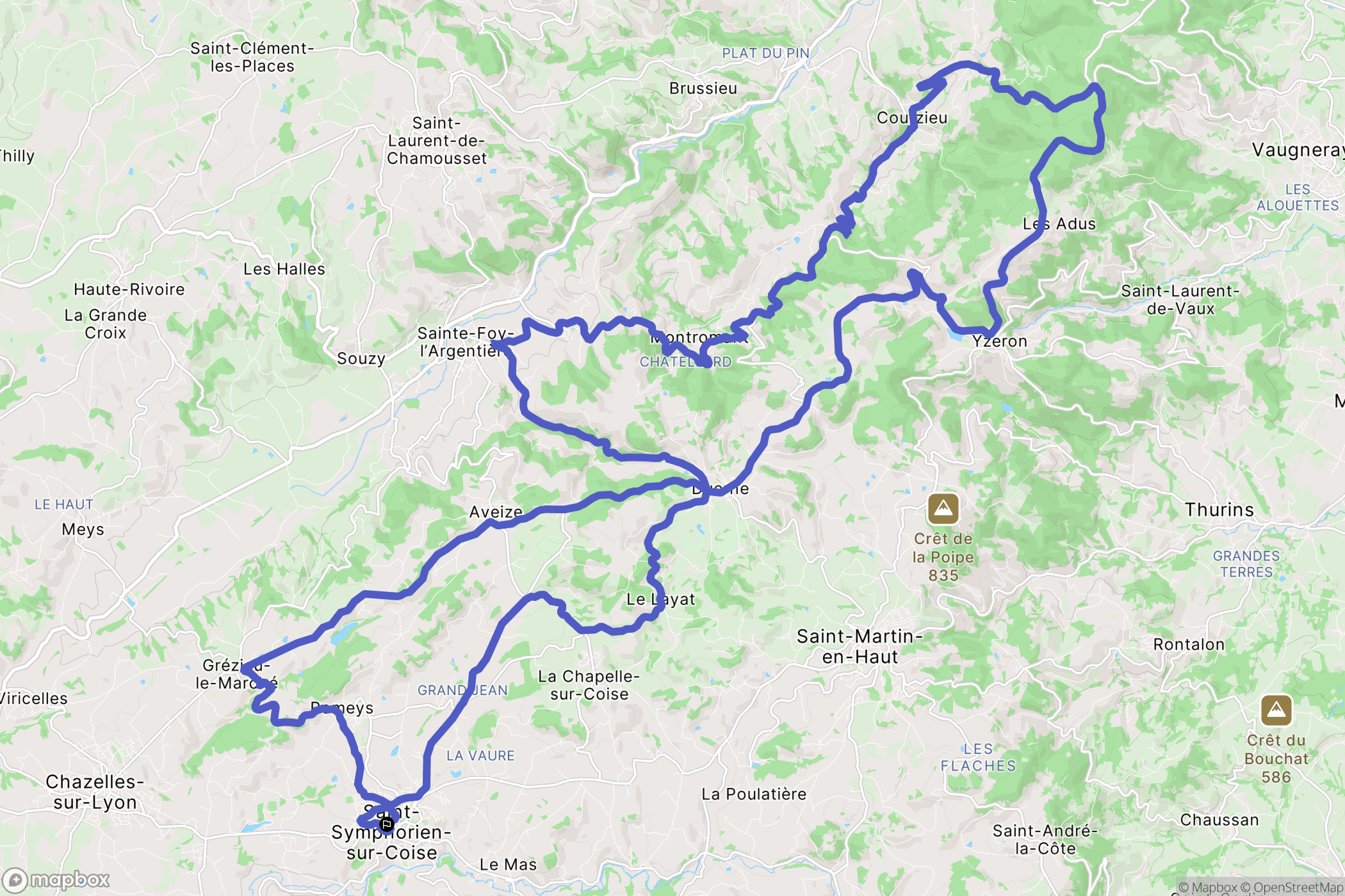 Saint-Symphorien-sur-Coise : carte du parcours de randonnée - France