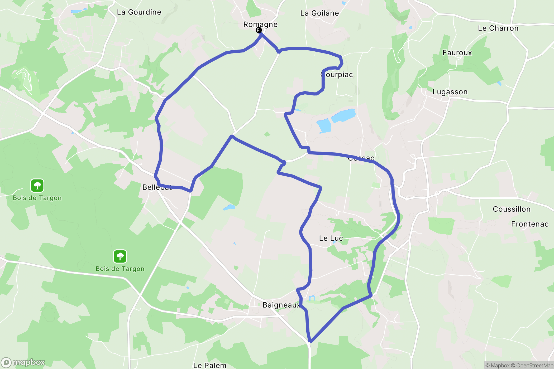 Romagne : carte du parcours de randonnée - France