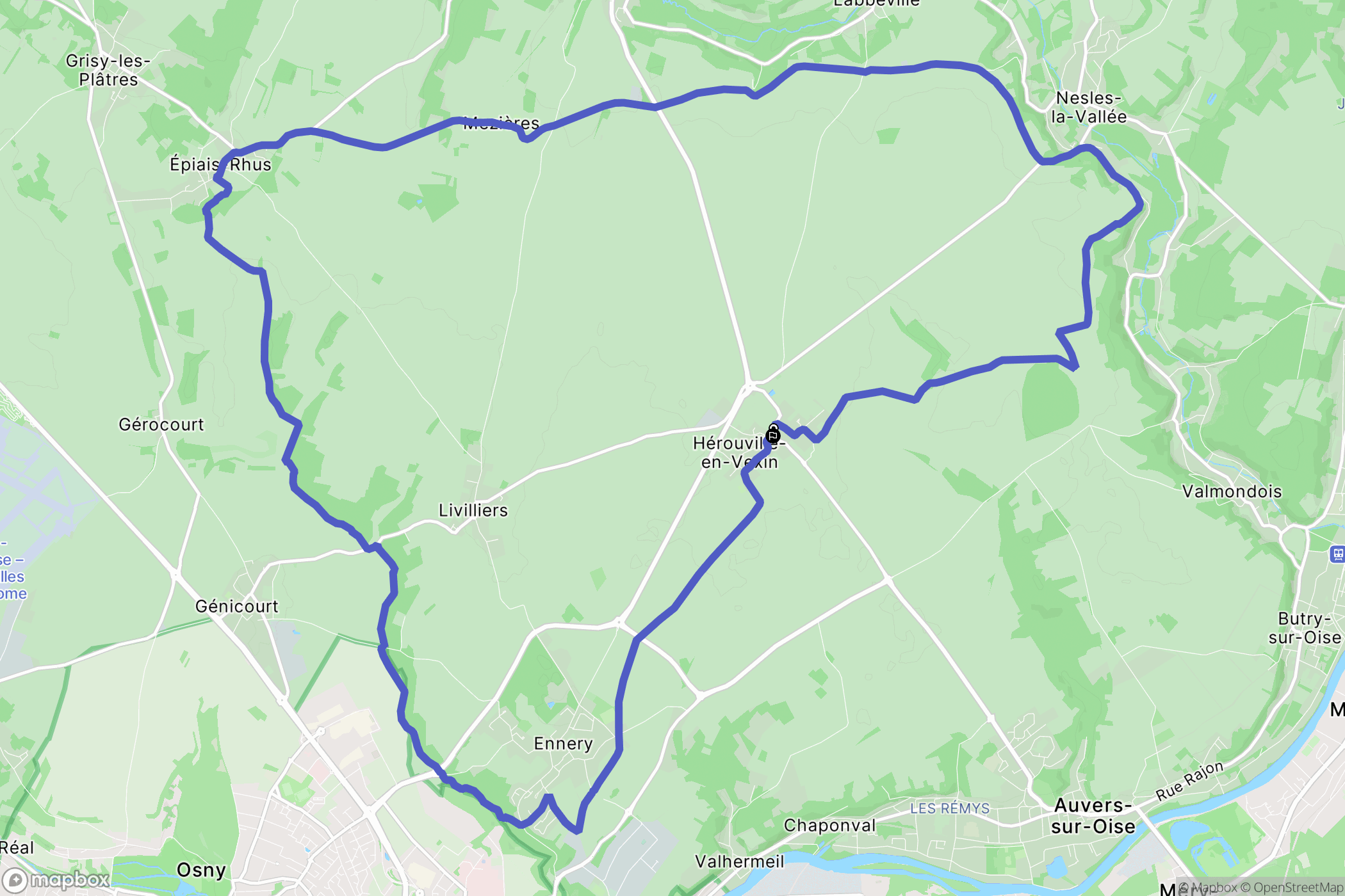 Hérouville-en-Vexin : carte du parcours de randonnée - France