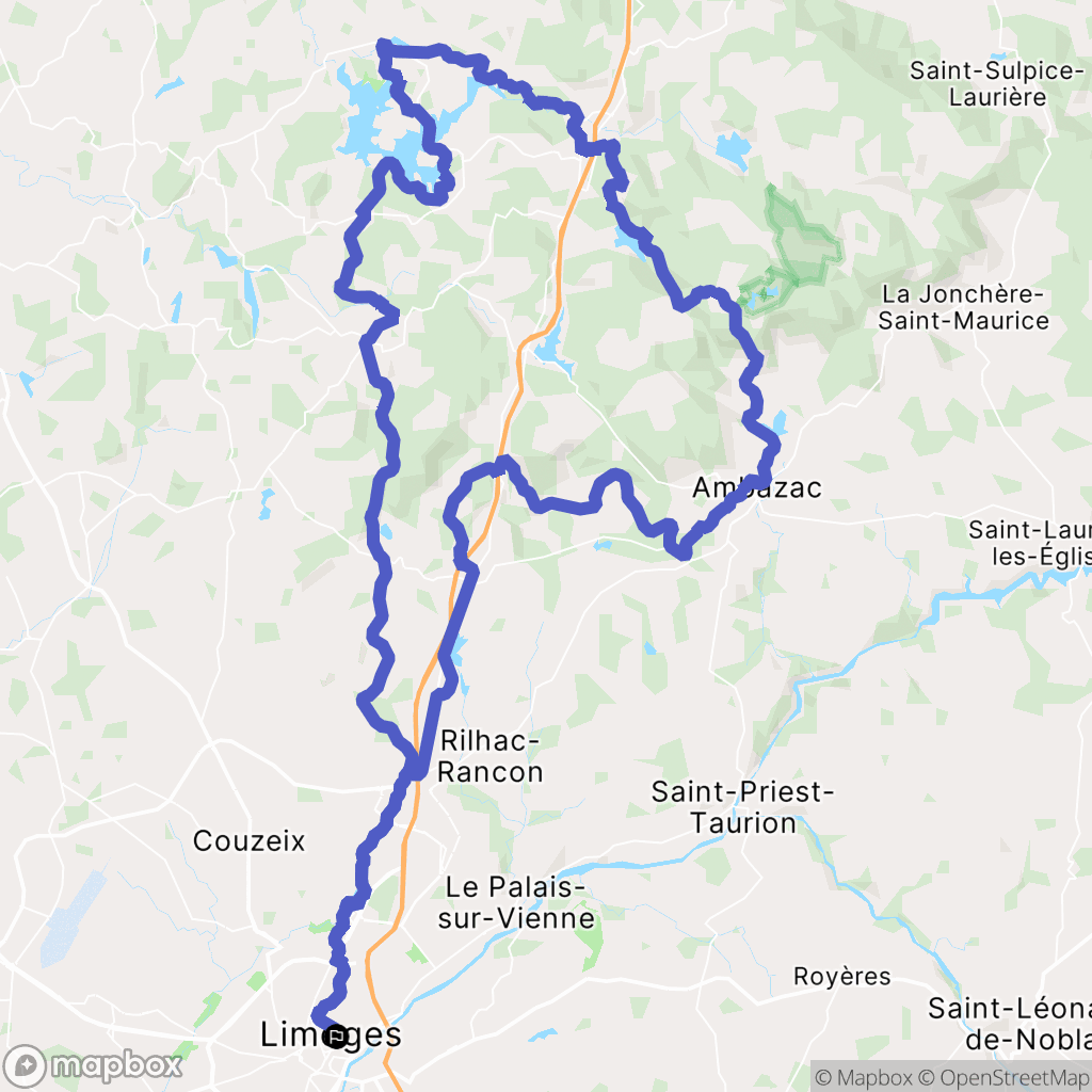 Limoges : carte du parcours de randonnée - France