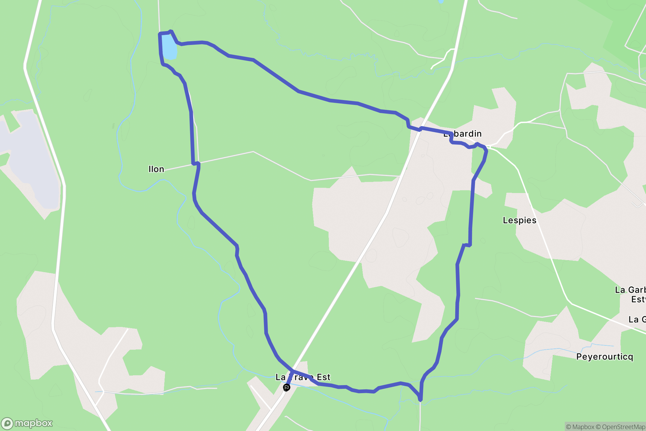 La Trave Ouest, Préchac : carte du parcours de randonnée - France