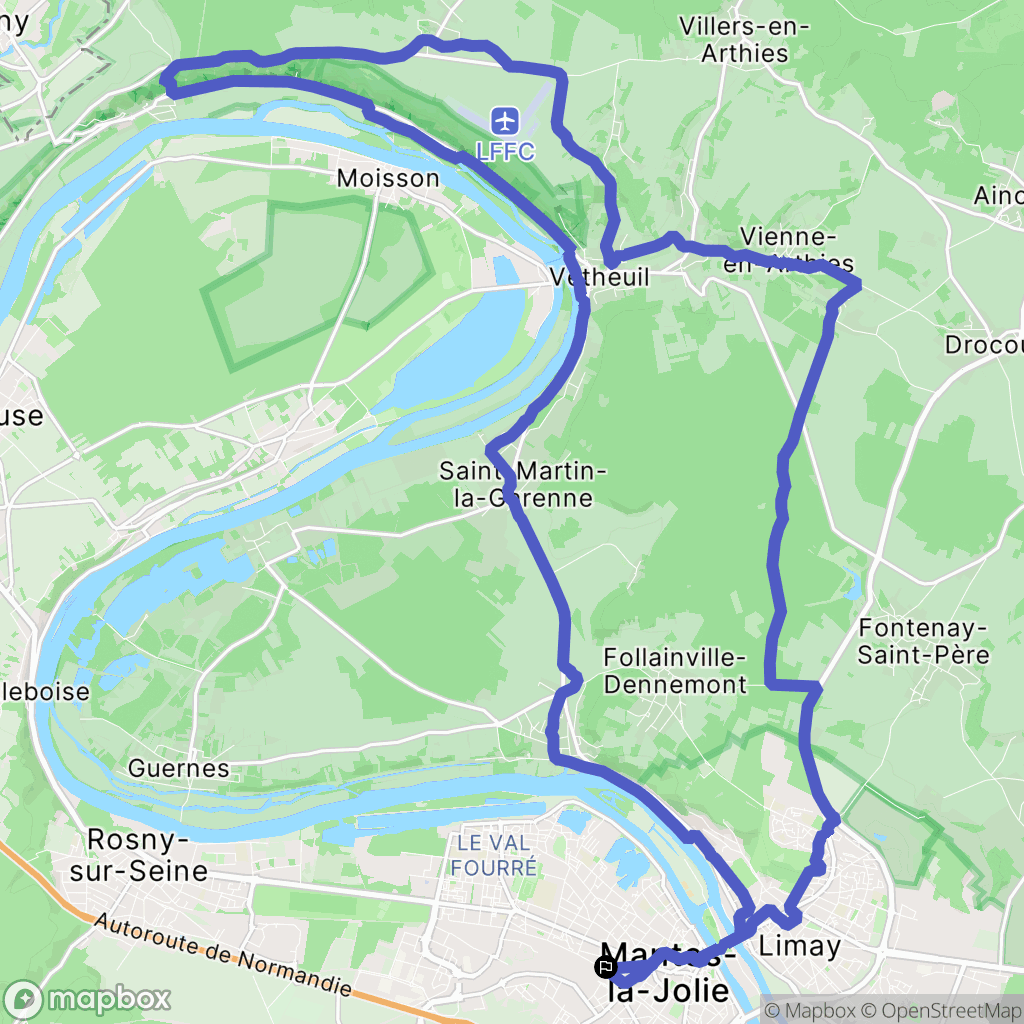 Mantes-la-Jolie : carte du parcours de randonnée - France