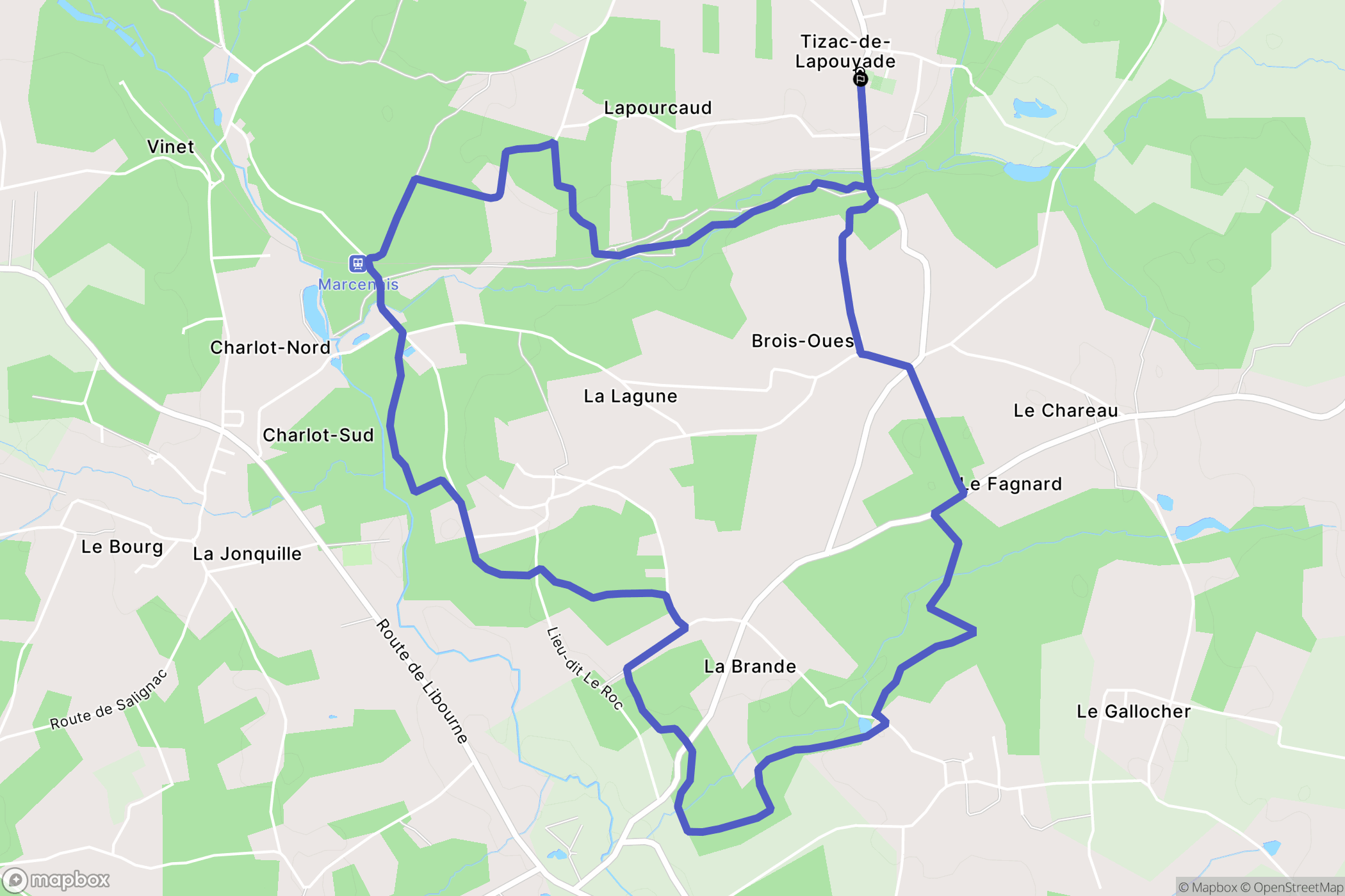 Tizac-de-Lapouyade : carte du parcours de randonnée - France