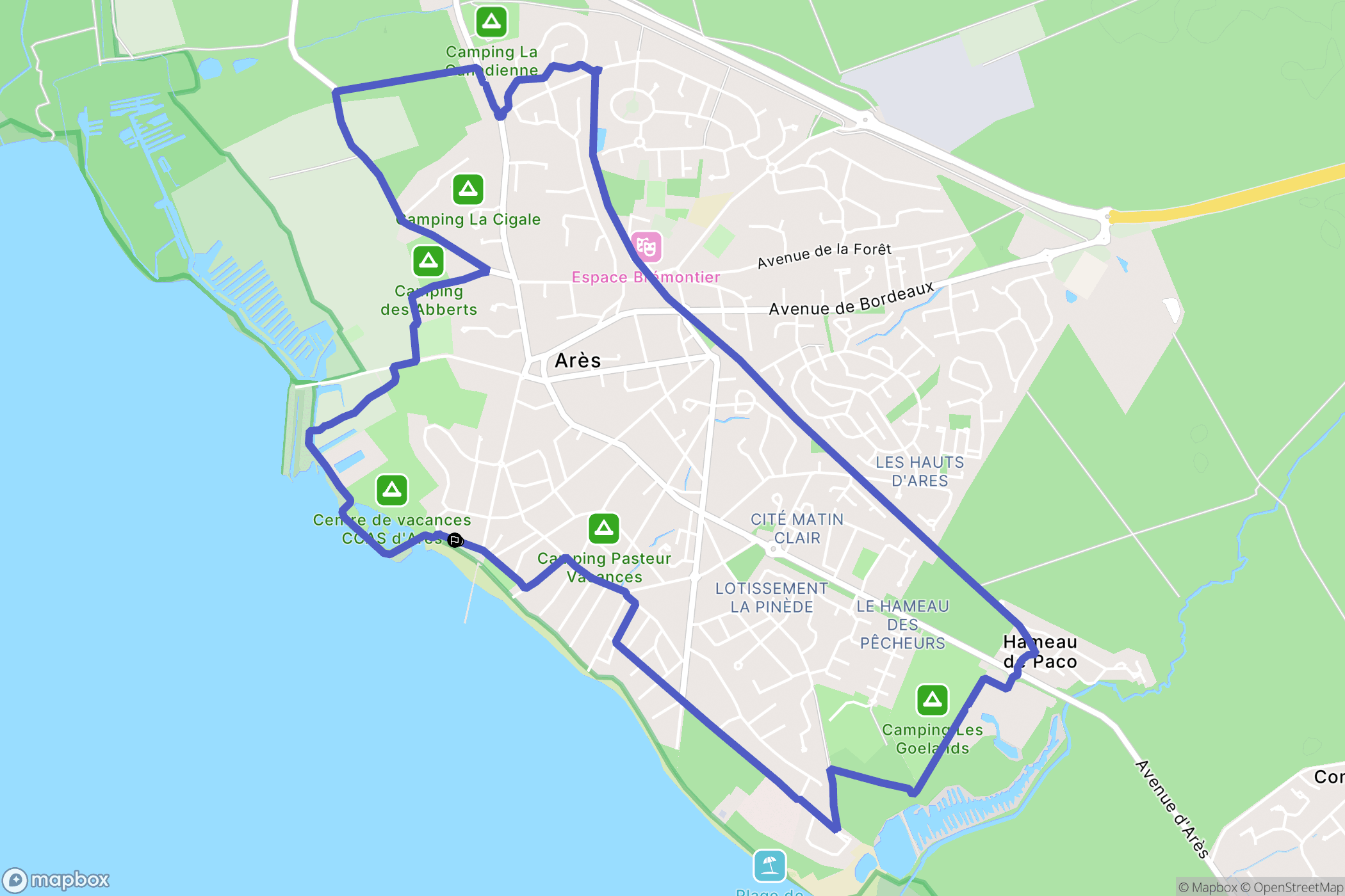Arès : carte du parcours de randonnée - France