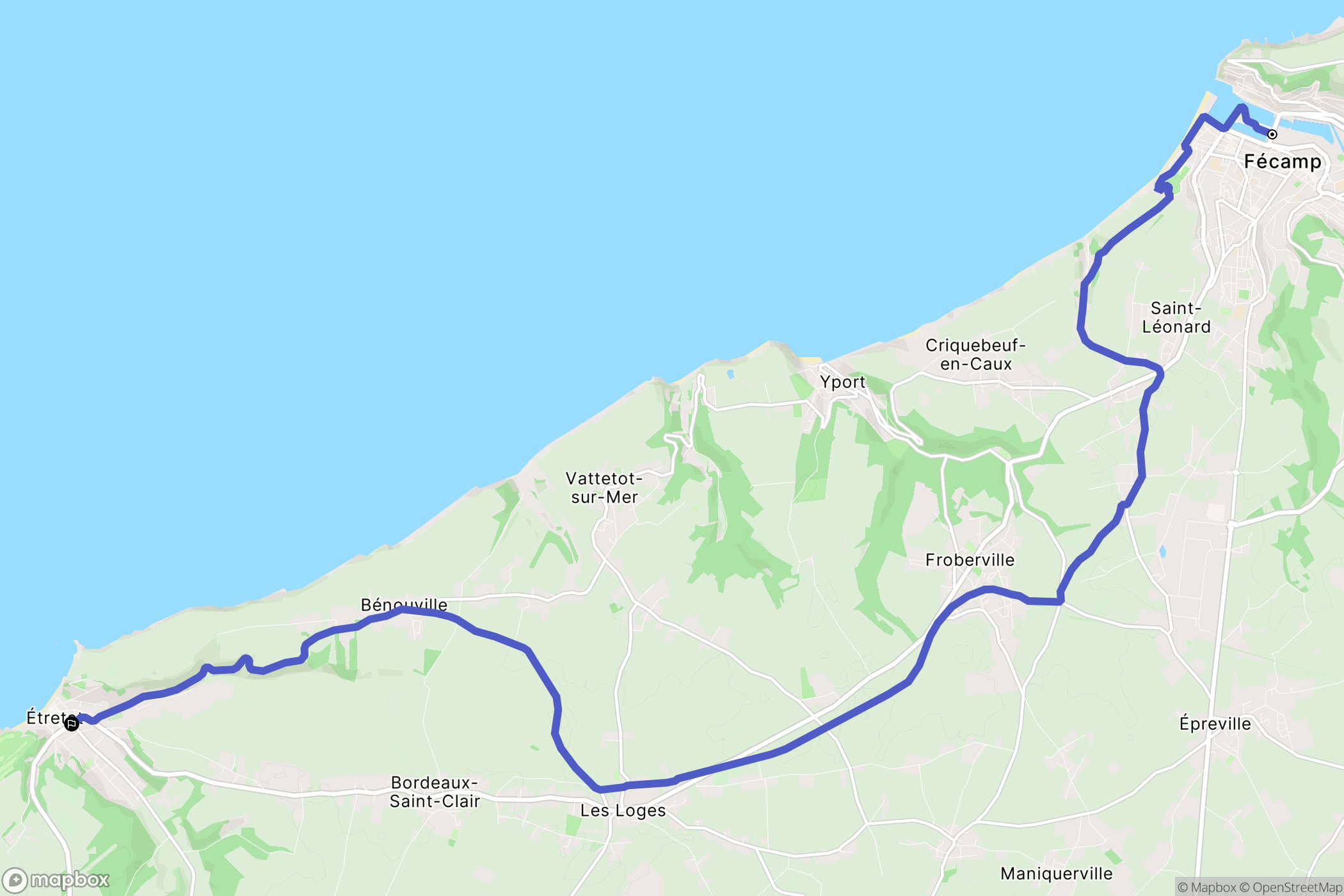 Fécamp : carte du parcours de randonnée - France
