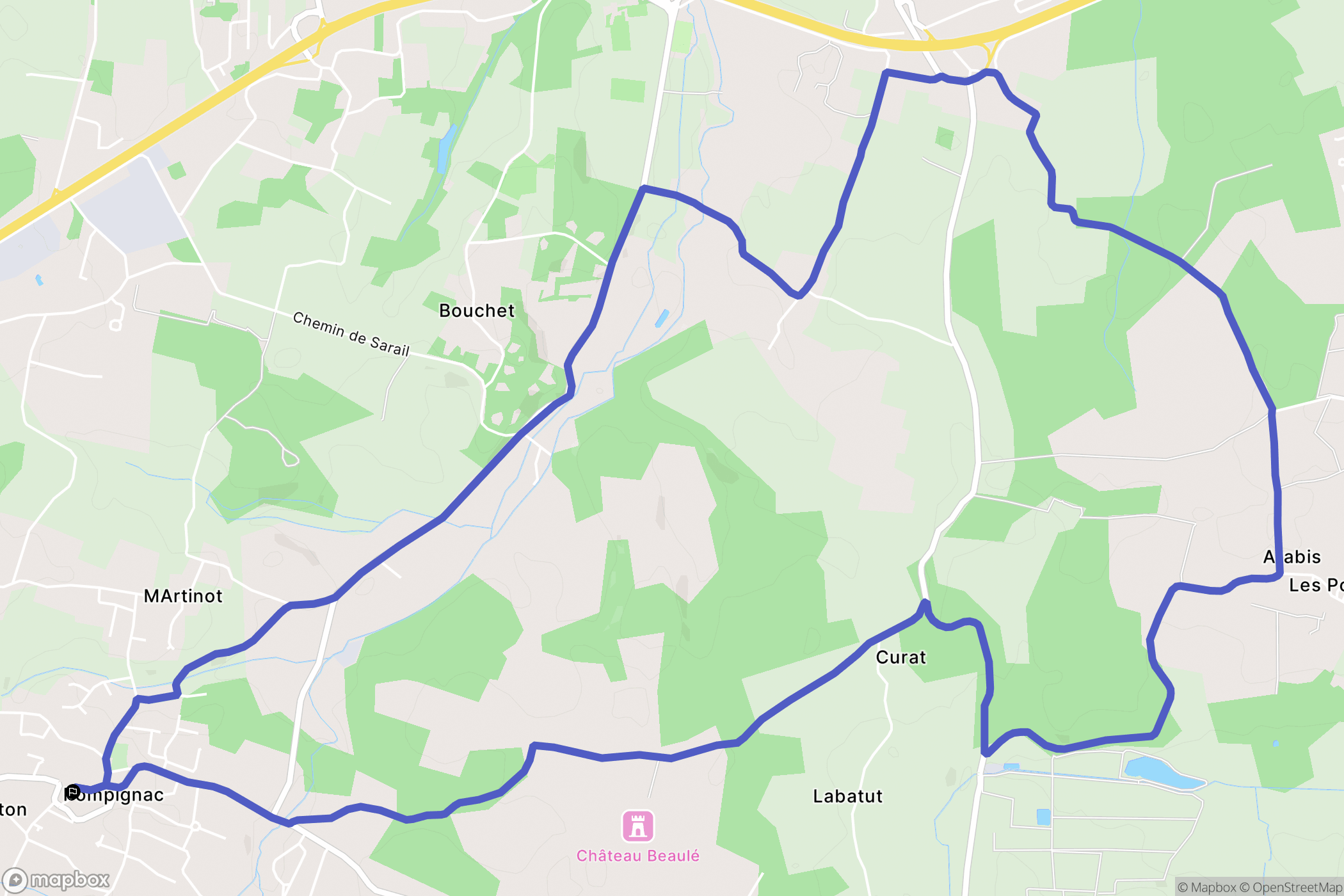 Pompignac : carte du parcours de randonnée - France