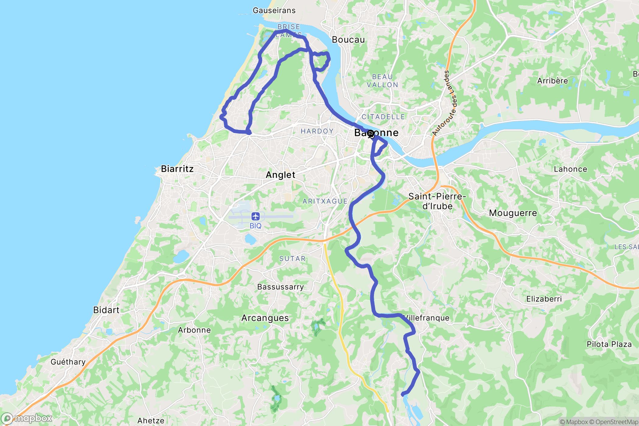 Bayonne : carte du parcours de randonnée - France