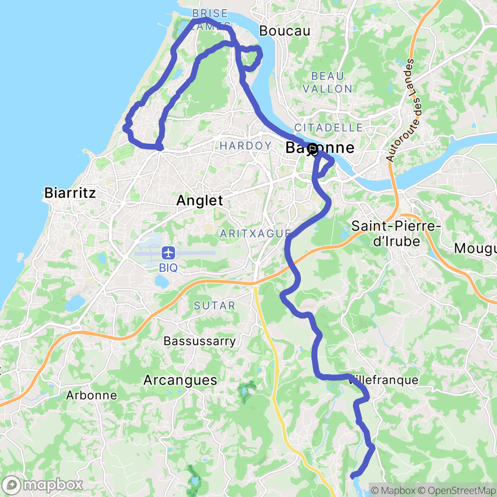 Bayonne : carte du parcours de randonnée - France