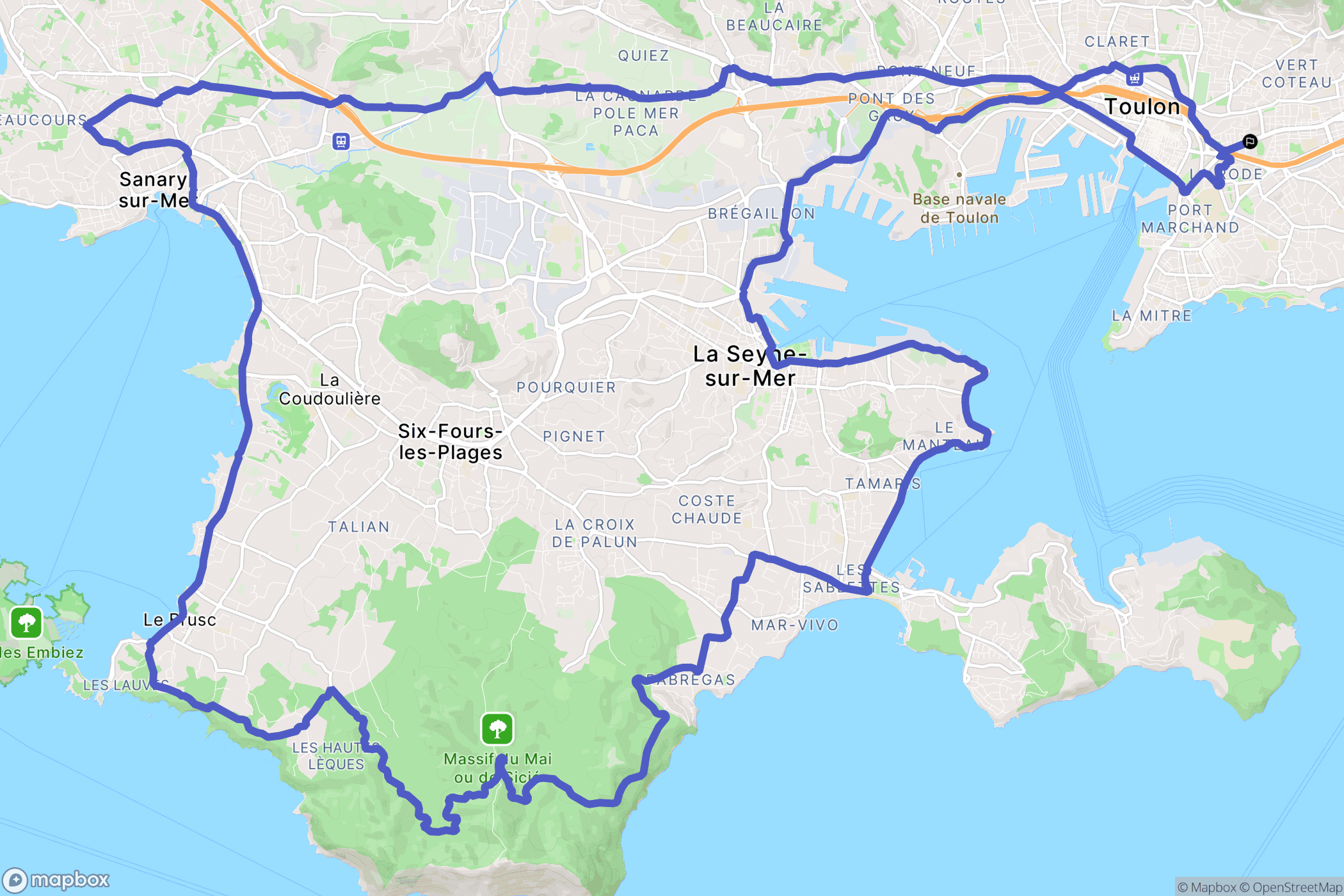 Toulon : carte du parcours de randonnée - France