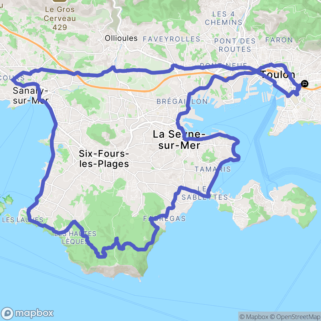 Toulon : carte du parcours de randonnée - France