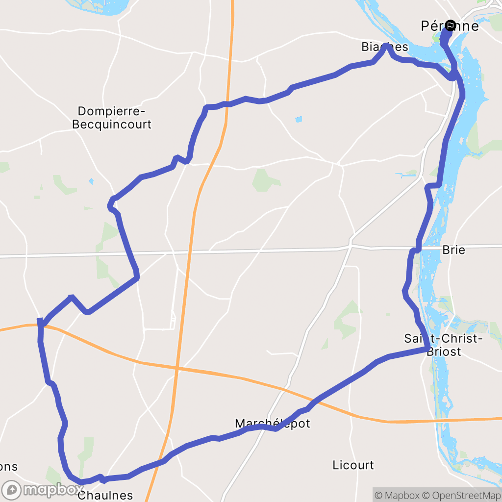 Péronne : carte du parcours de randonnée - France