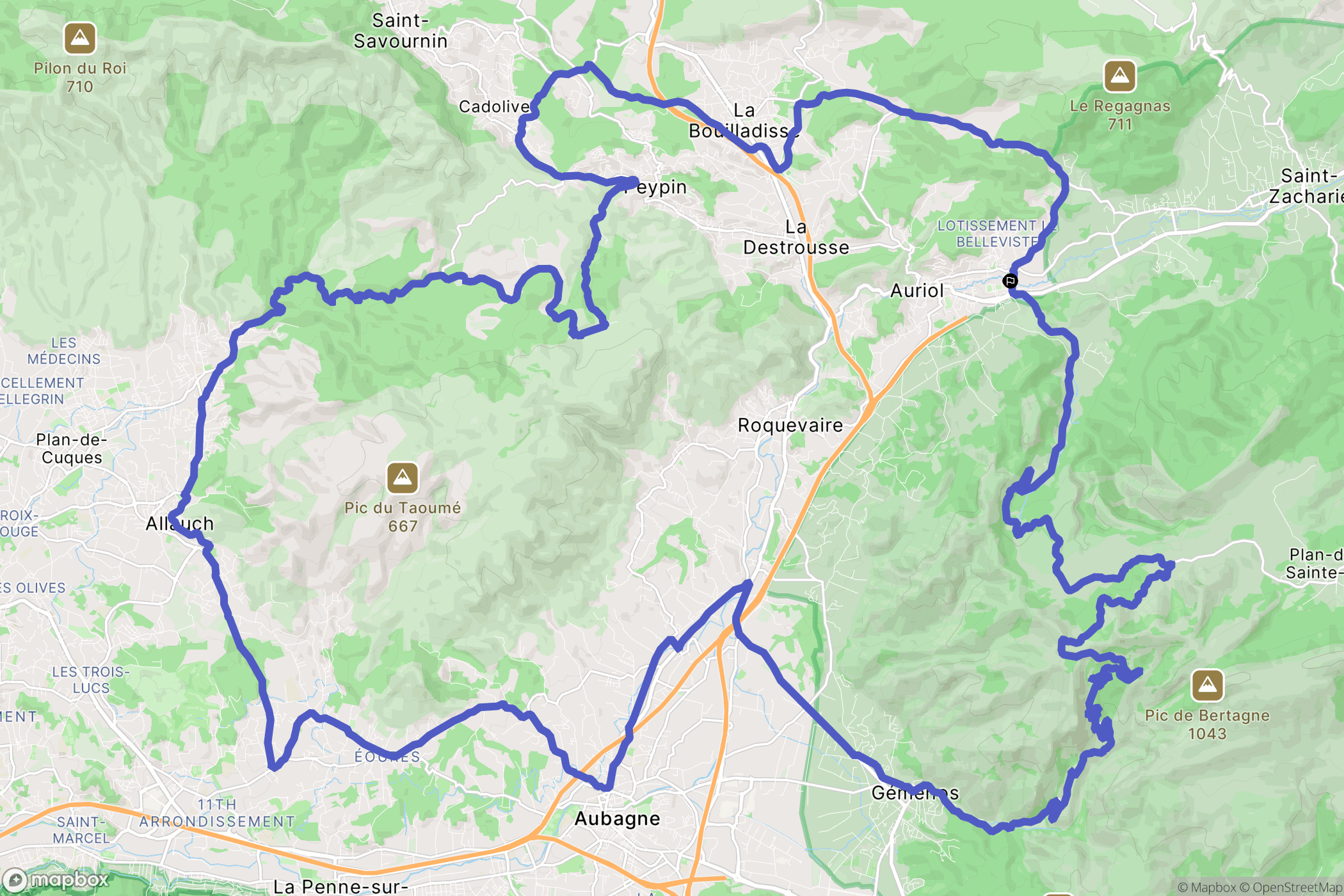 Auriol : carte du parcours de randonnée - France