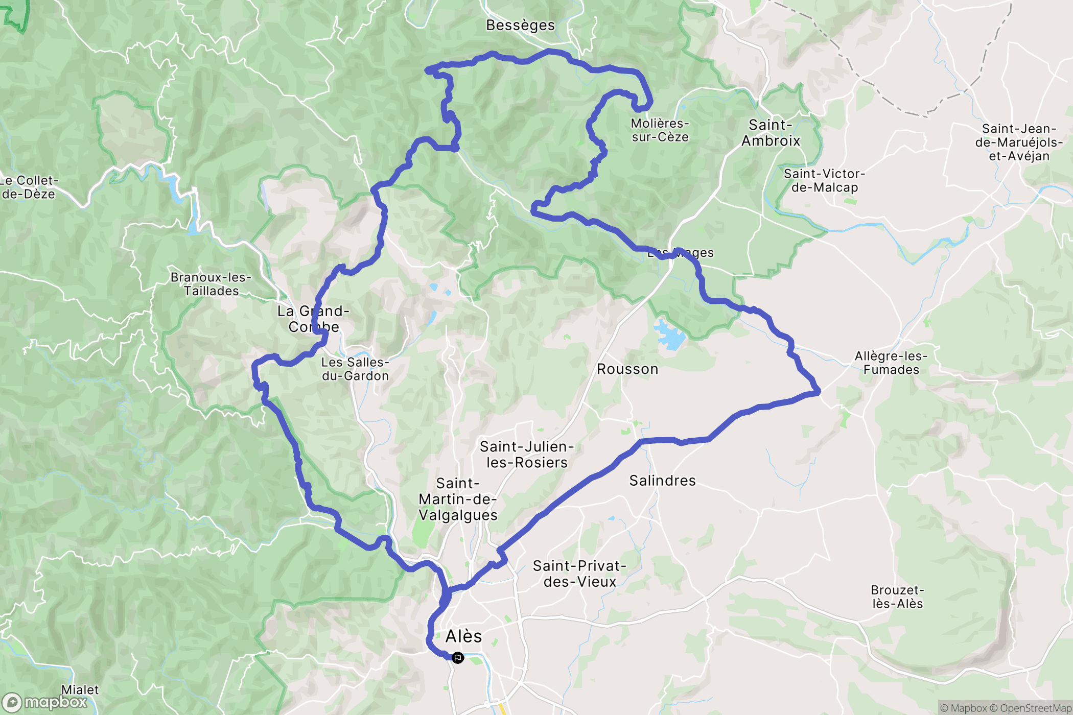 Alès : carte du parcours de randonnée - France