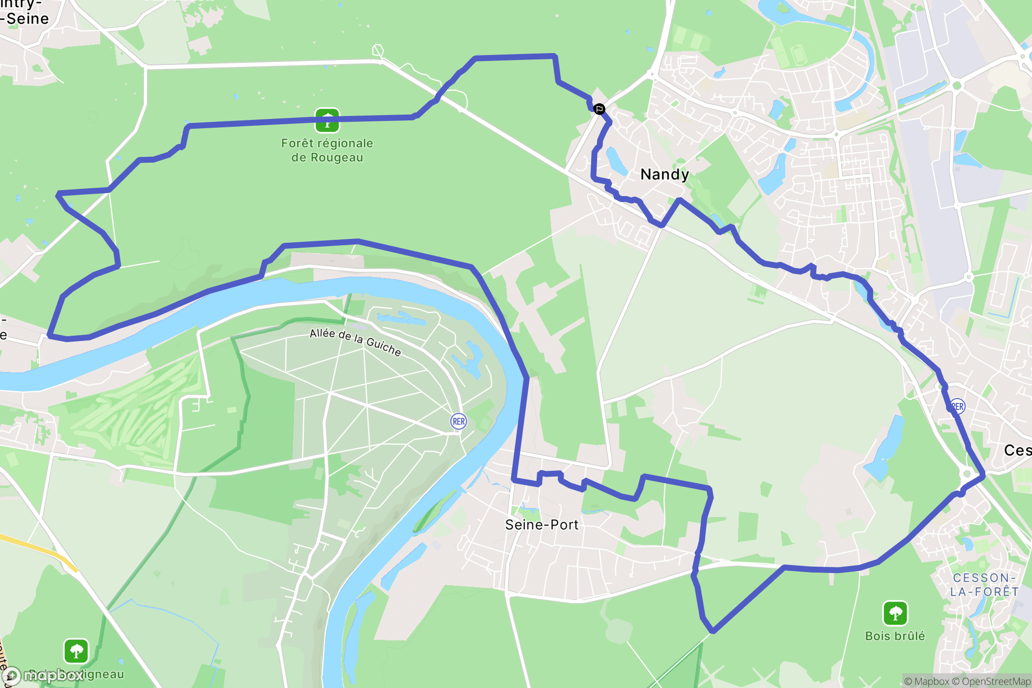 Nandy : carte du parcours de randonnée - France