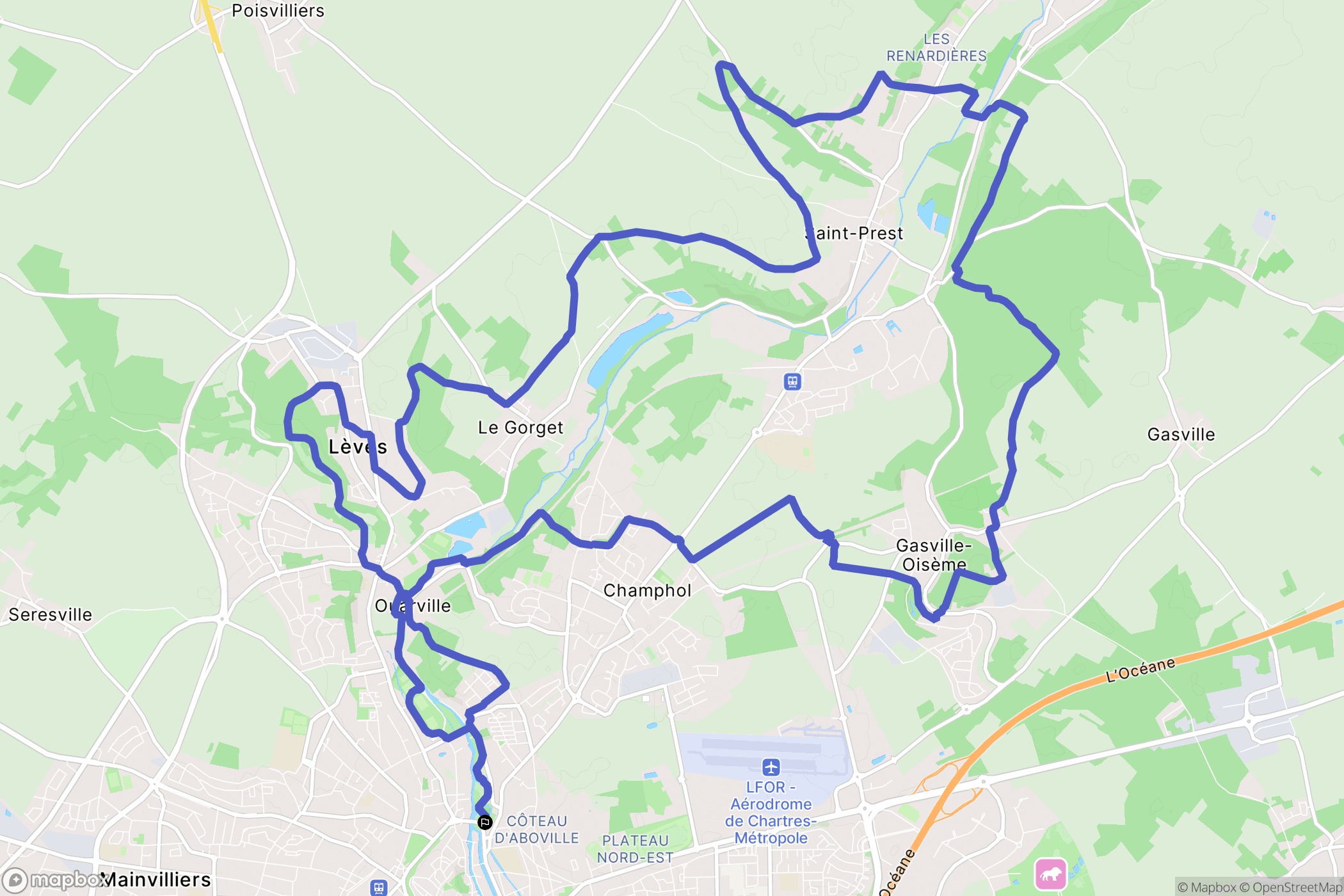 Chartres : carte du parcours de randonnée - France