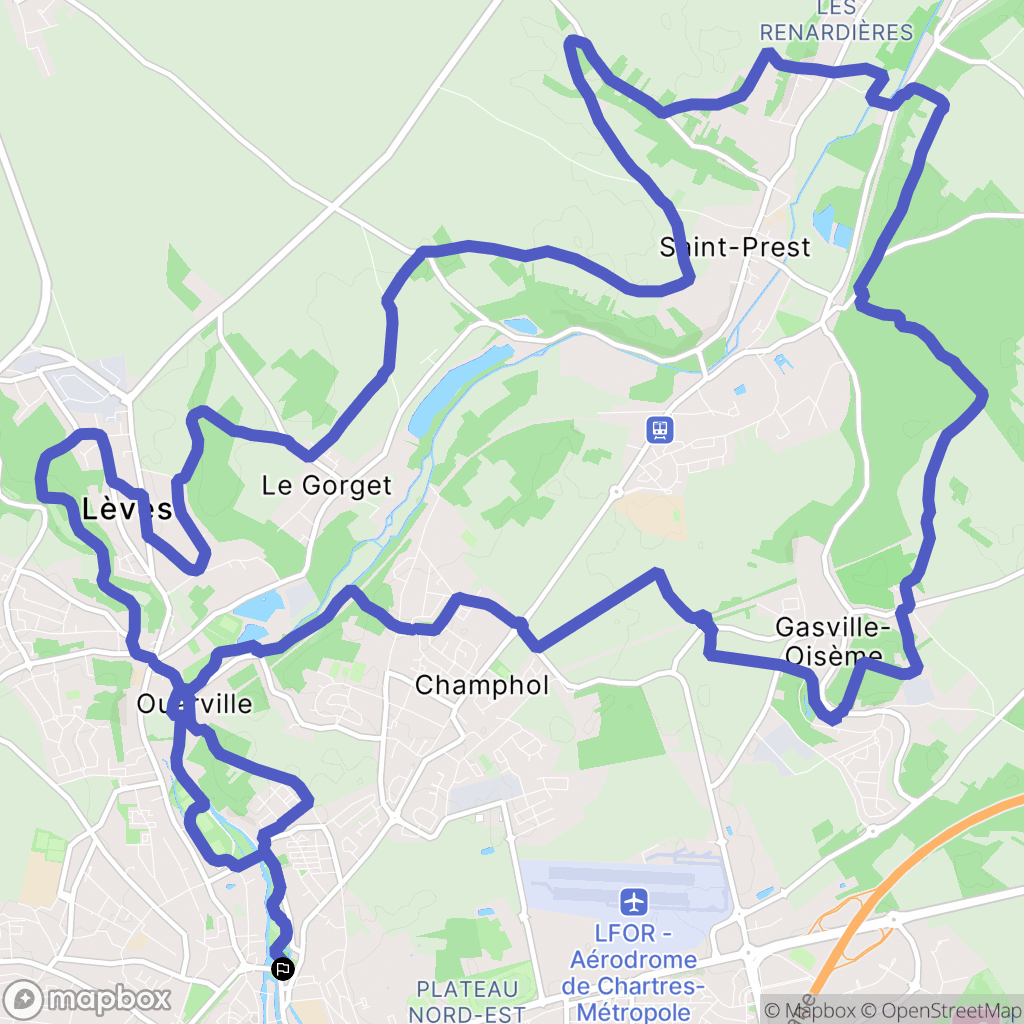 Chartres : carte du parcours de randonnée - France