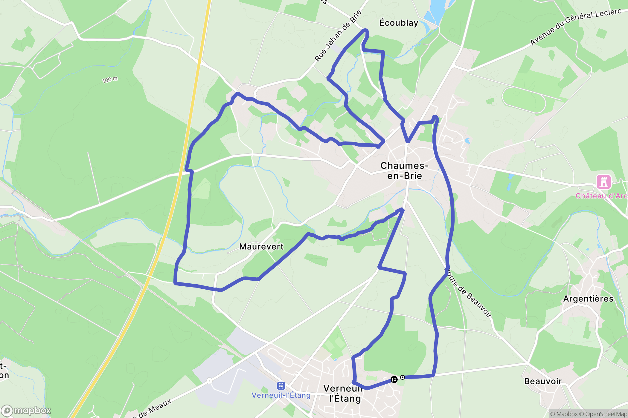 Verneuil-l'Étang : carte du parcours de randonnée - France