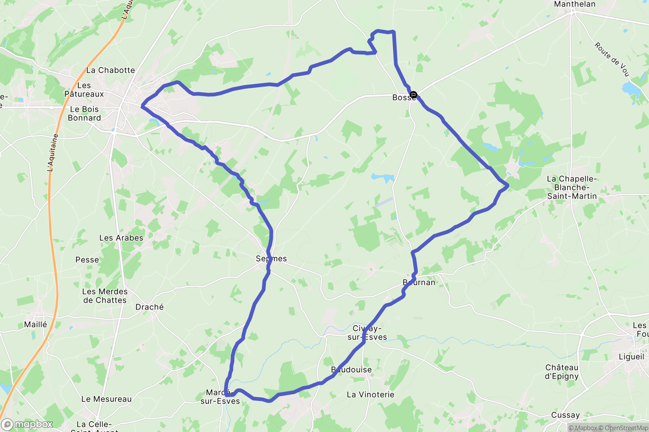 Bossée : carte du parcours de randonnée - France