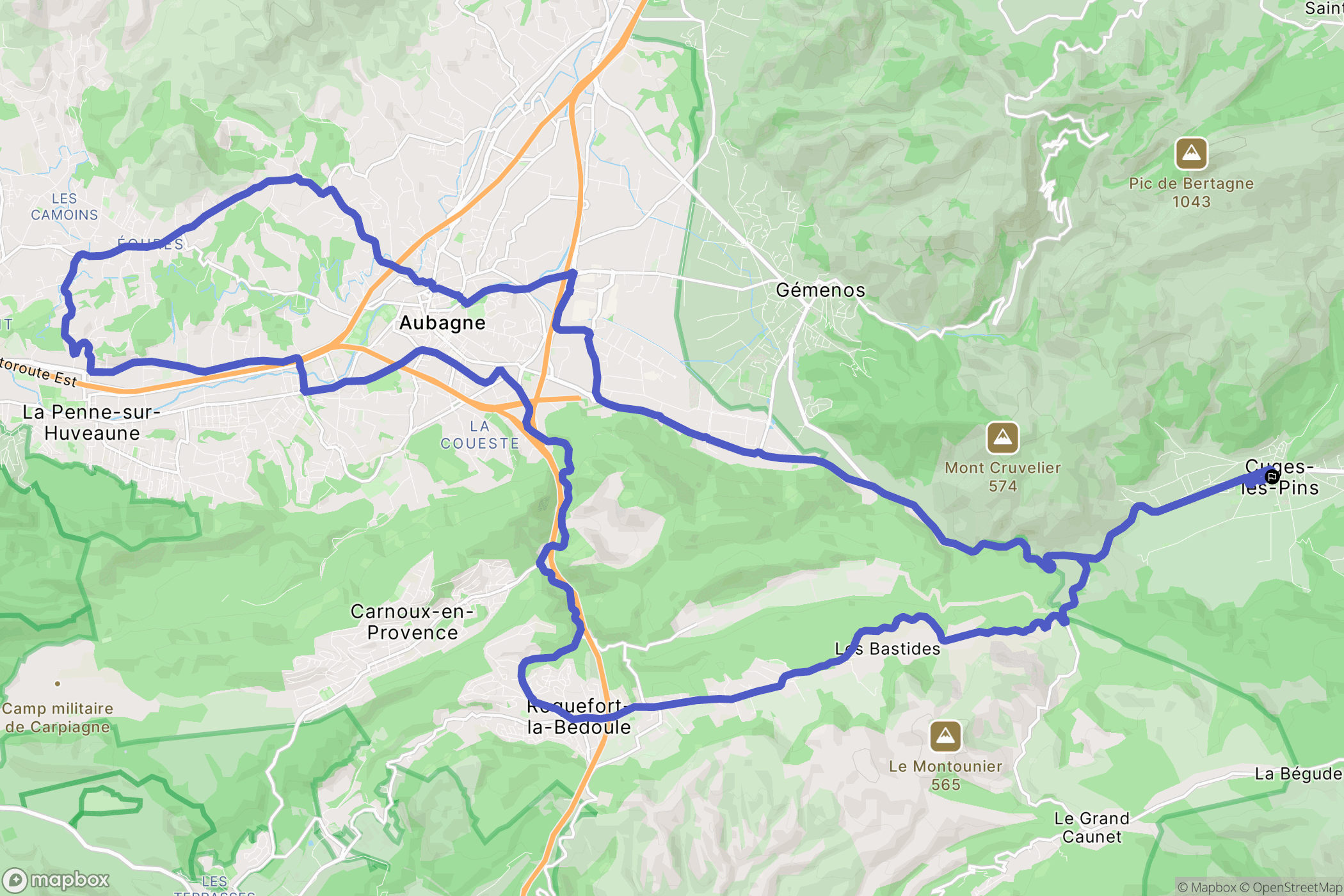 Cuges-les-Pins : carte du parcours de randonnée - France