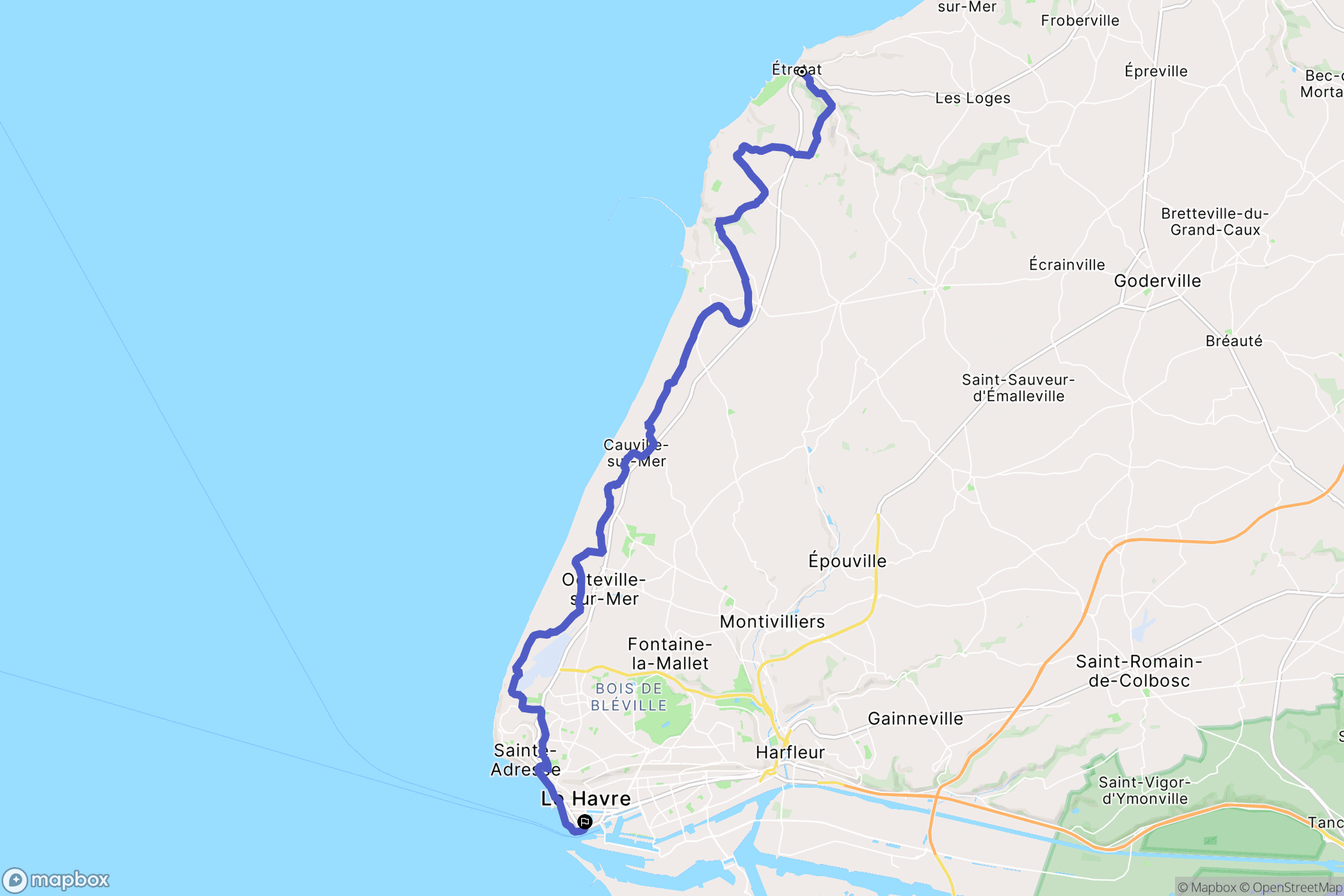 Etretat : carte du parcours de randonnée - France