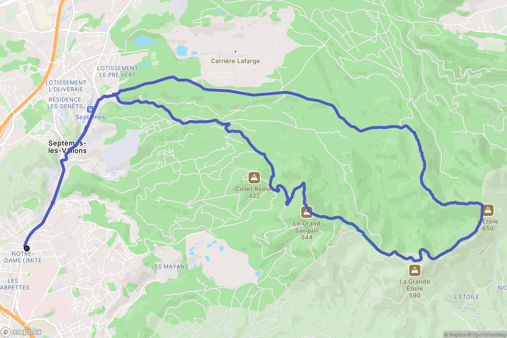 Septèmes-les-Vallons : carte du parcours de randonnée - France