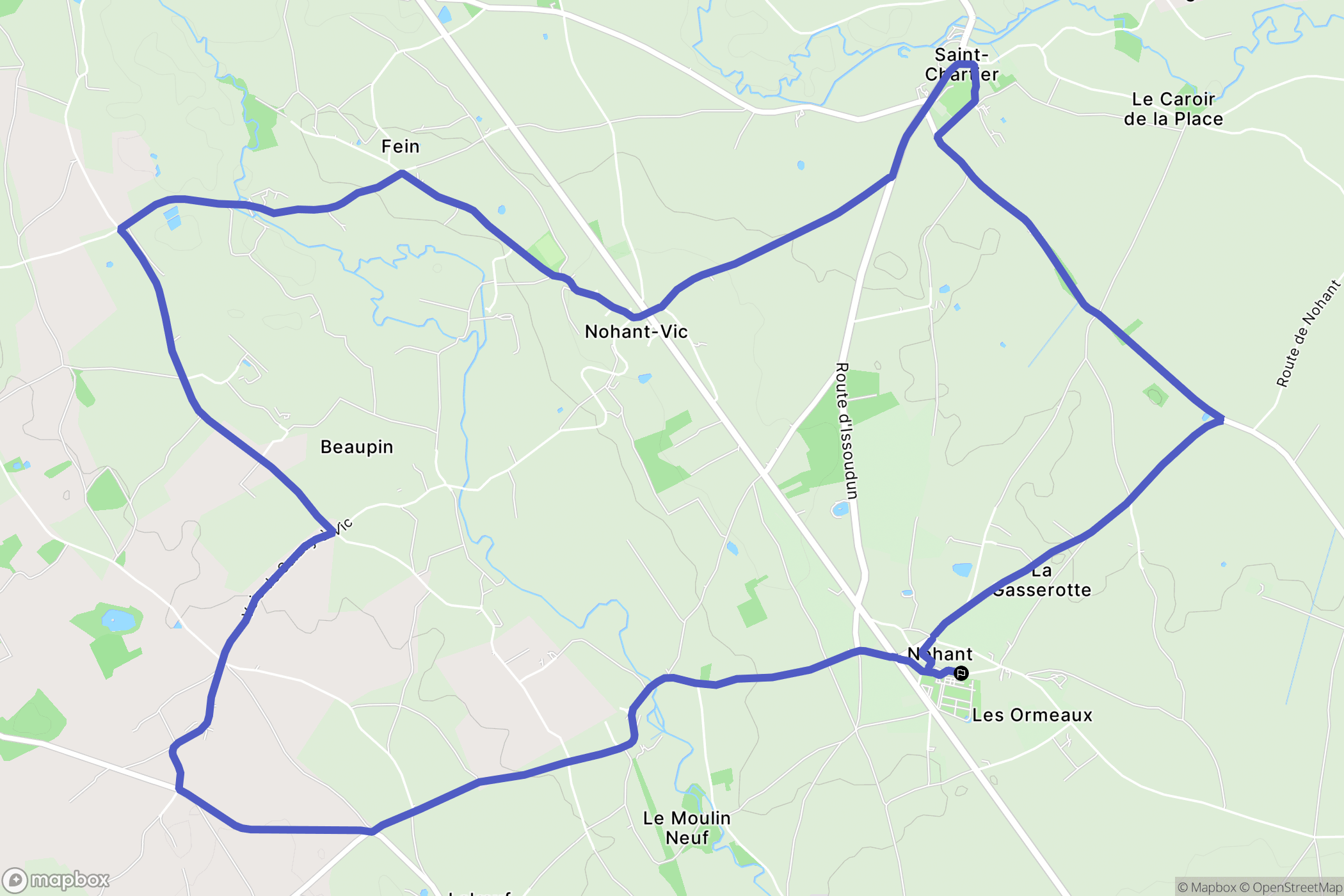 Nohant-Vic : carte du parcours de randonnée - France