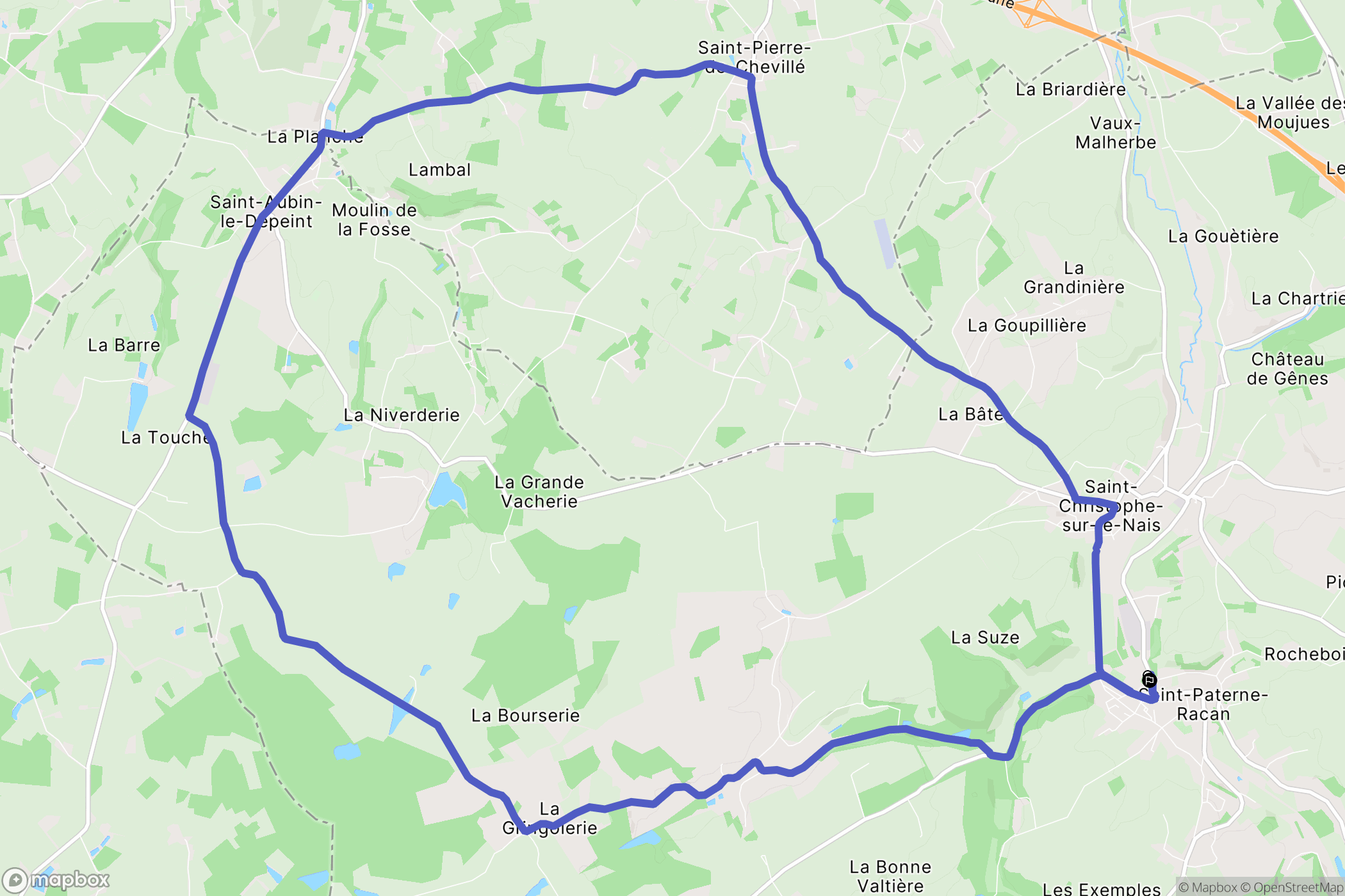 Saint-Paterne-Racan : carte du parcours de randonnée - France