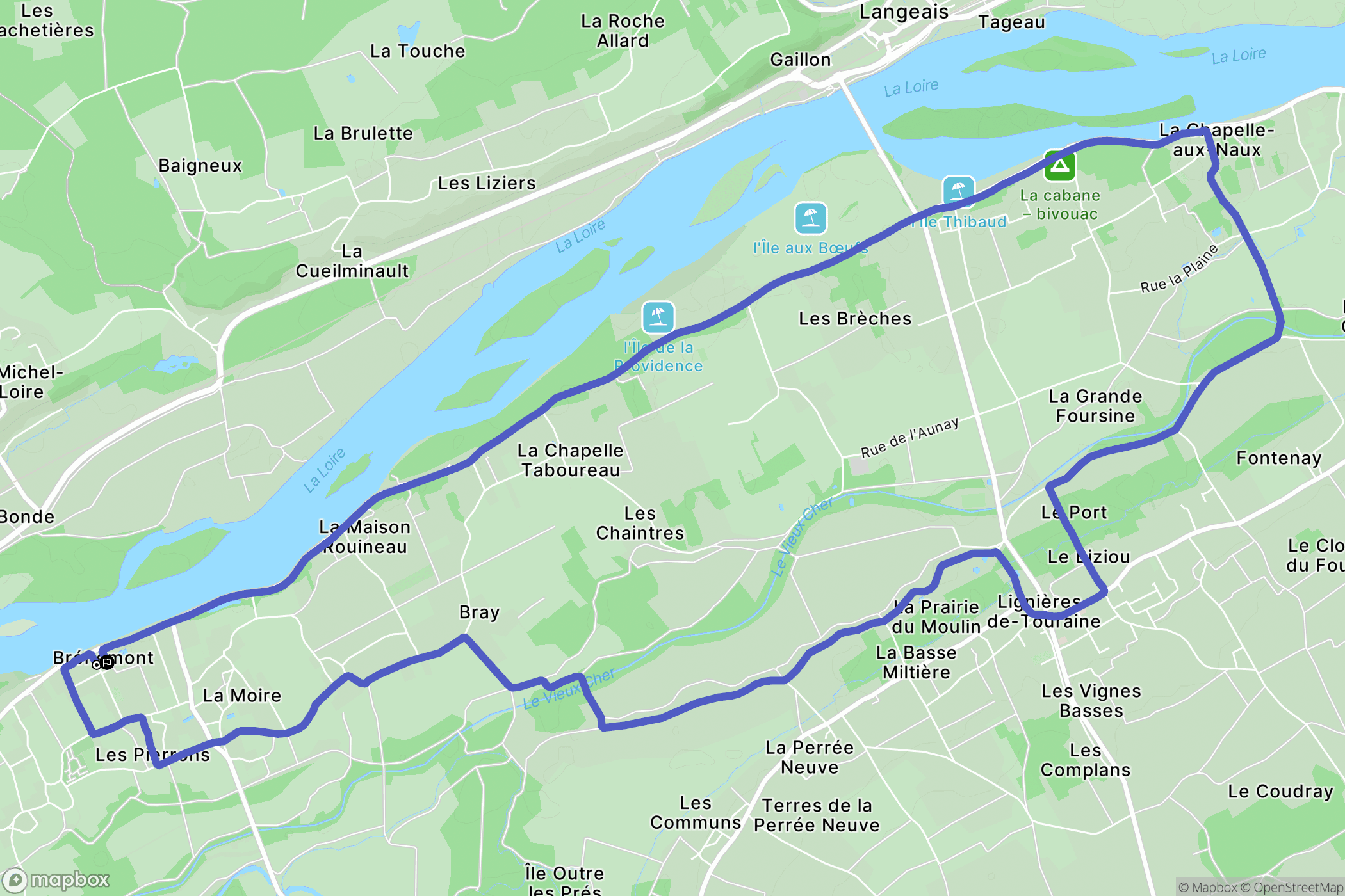 Bréhémont : carte du parcours de randonnée - France