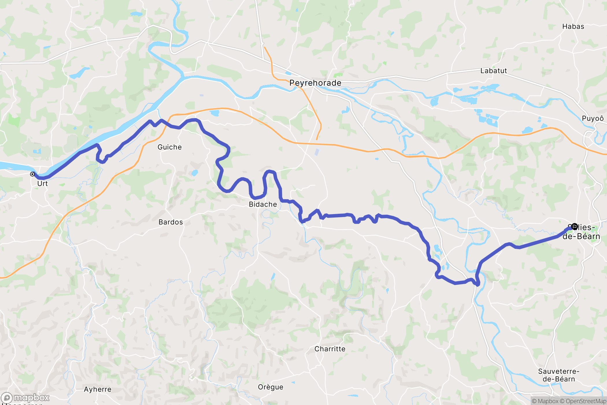 Urt : carte du parcours de randonnée - France