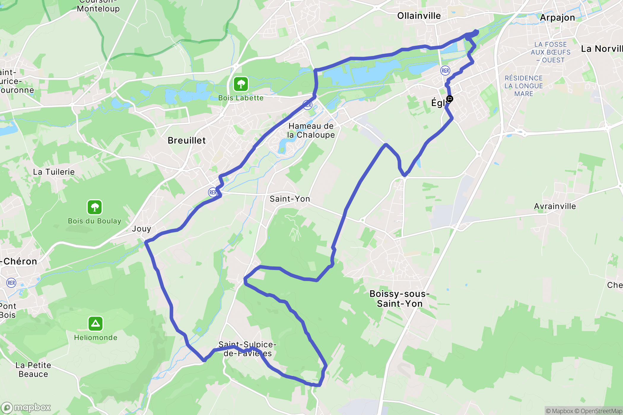 Egly : carte du parcours de randonnée - France