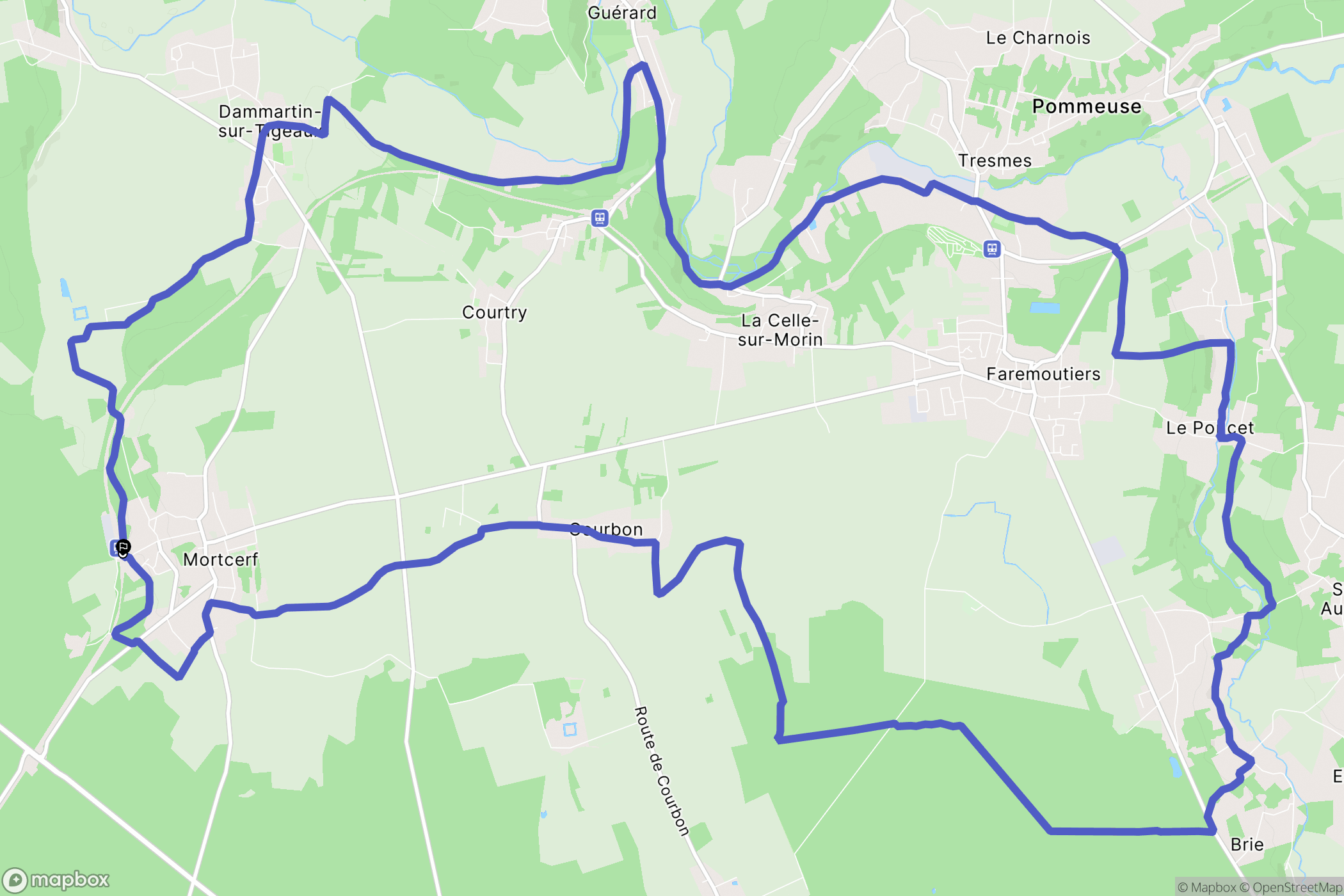 Mortcerf : carte du parcours de randonnée - France