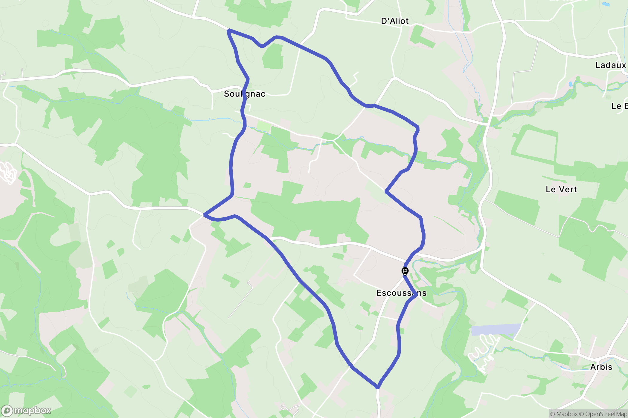 Escoussans : carte du parcours de randonnée - France