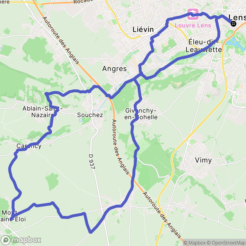 Lens : carte du parcours de randonnée - France