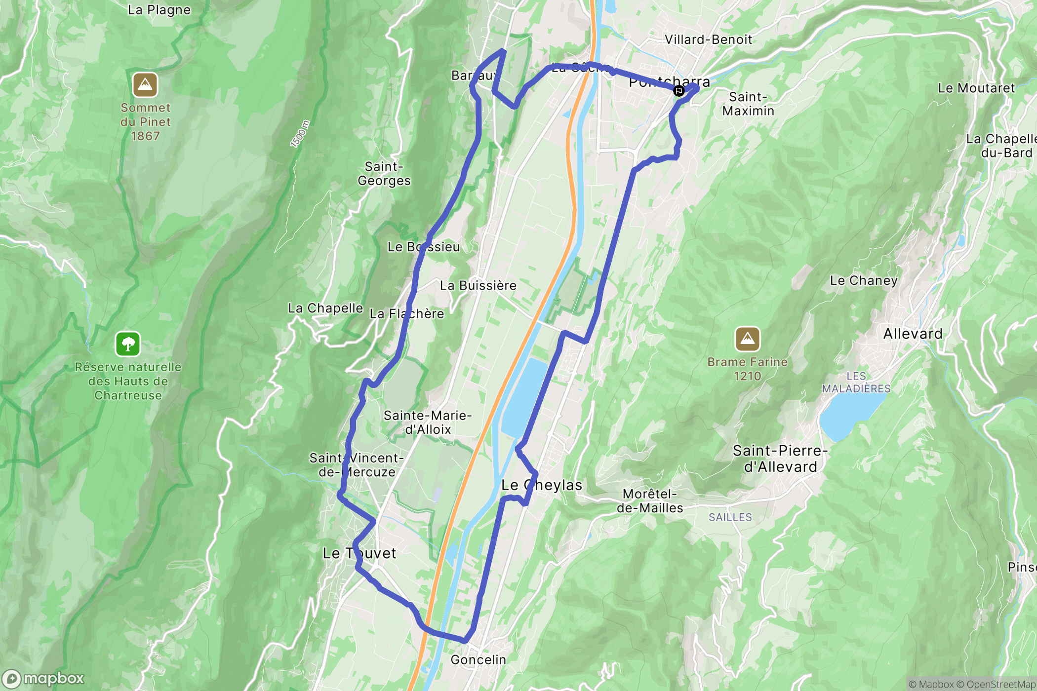 Pontcharra : carte du parcours de randonnée - France