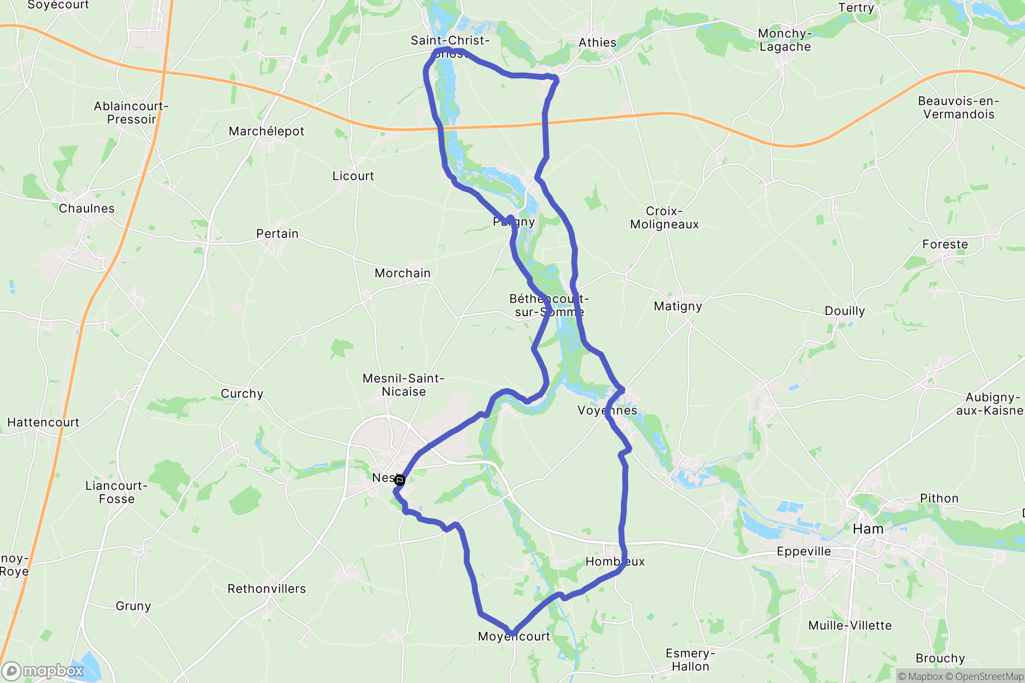 Nesle : carte du parcours de randonnée - France