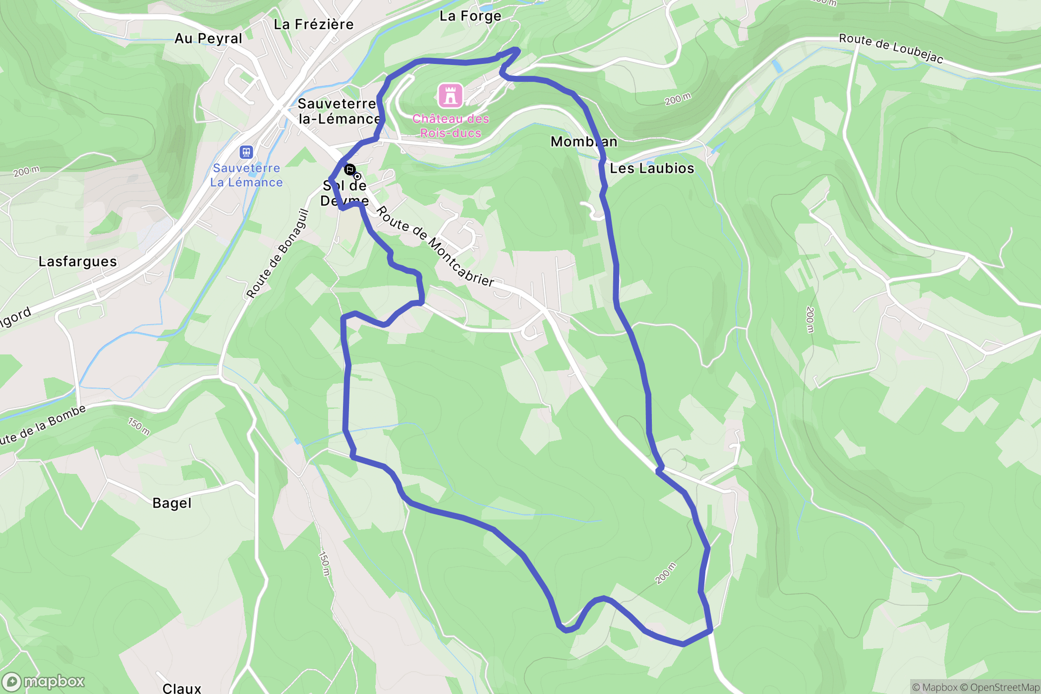 Sauveterre-la-Lémance : carte du parcours de randonnée - France