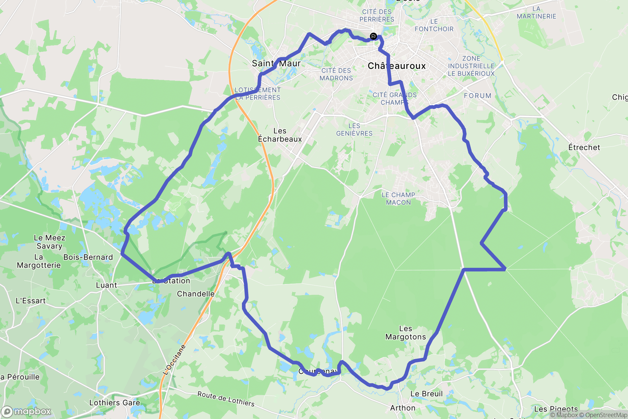 Châteauroux : carte du parcours de randonnée - France