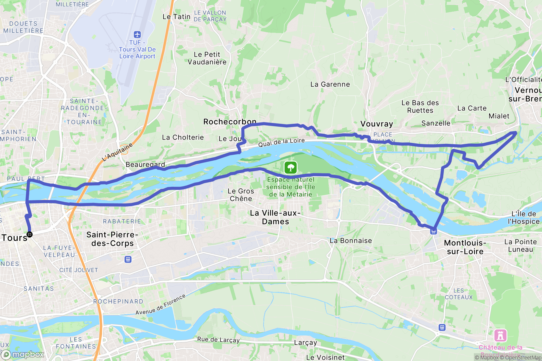 Tours : carte du parcours de randonnée - France