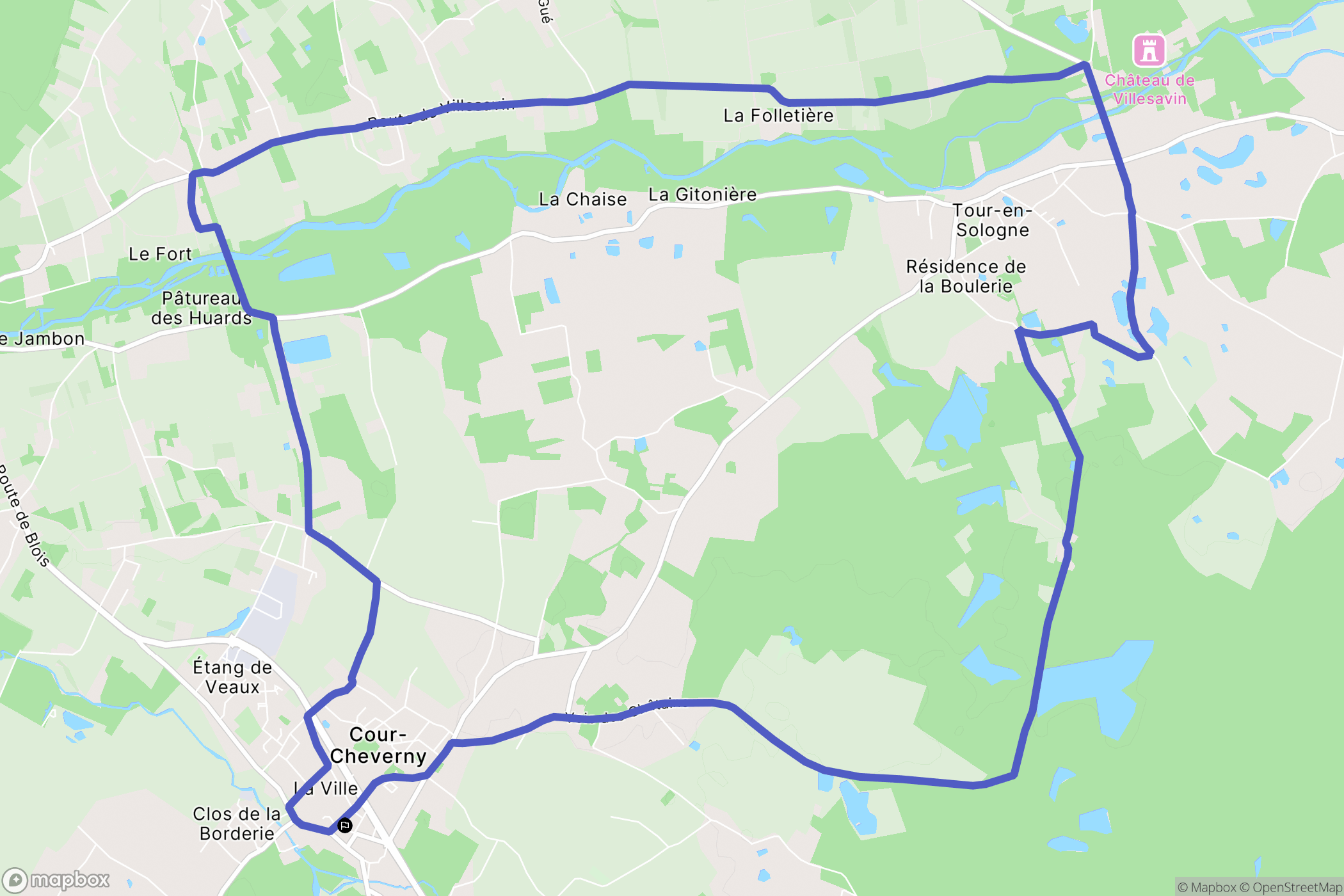 Cour-Cheverny : carte du parcours de randonnée - France