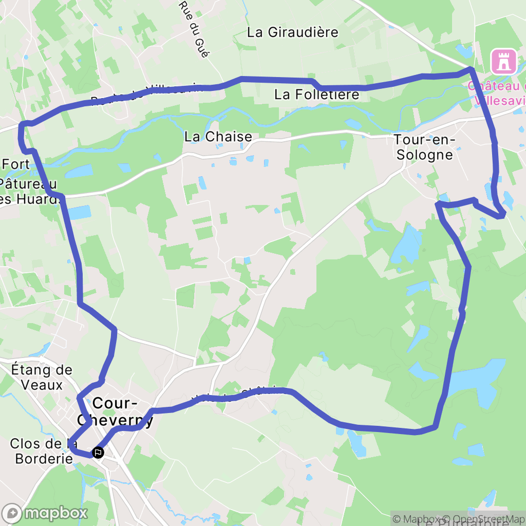Cour-Cheverny : carte du parcours de randonnée - France