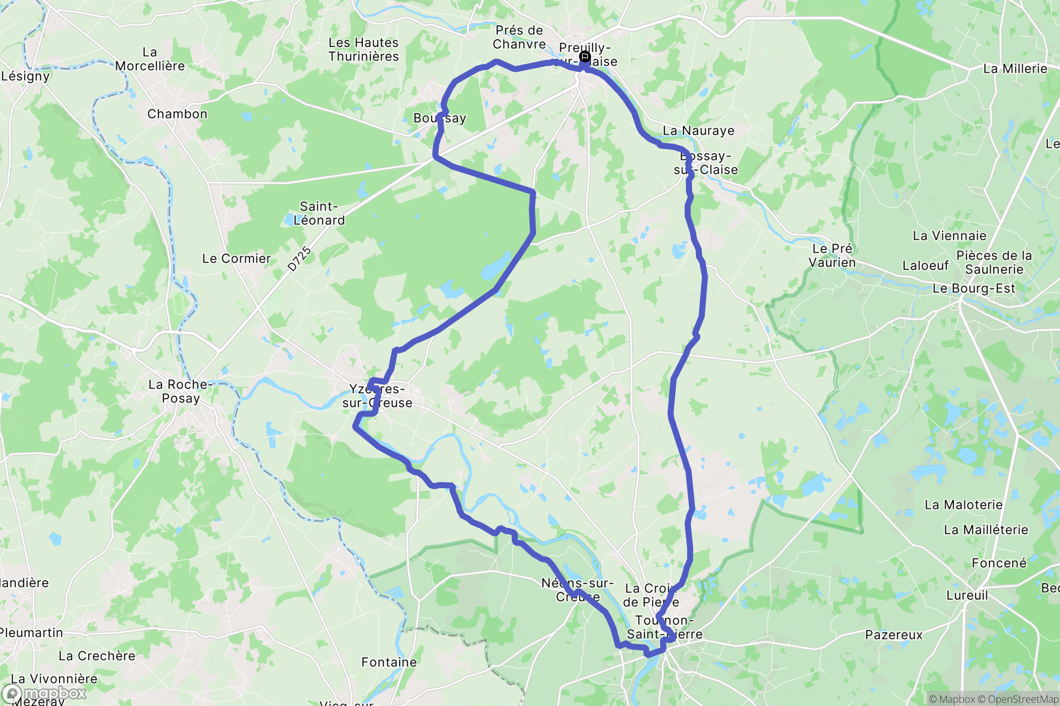 Preuilly-sur-Claise : carte du parcours de randonnée - France