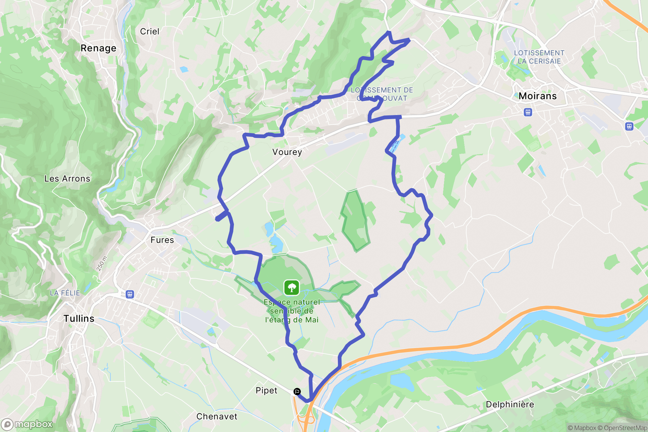 Tullins : carte du parcours de randonnée - France