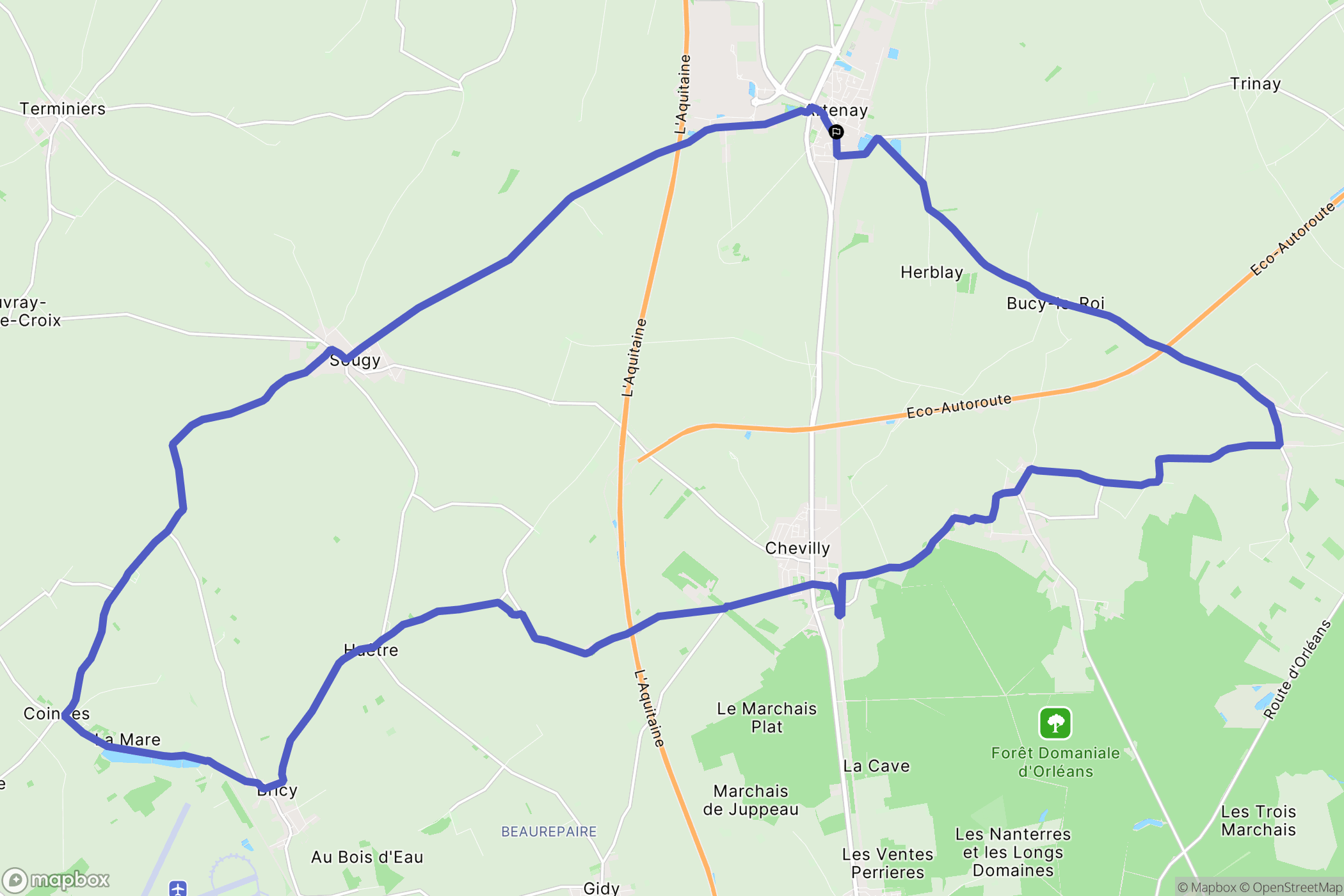 Artenay : carte du parcours de randonnée - France